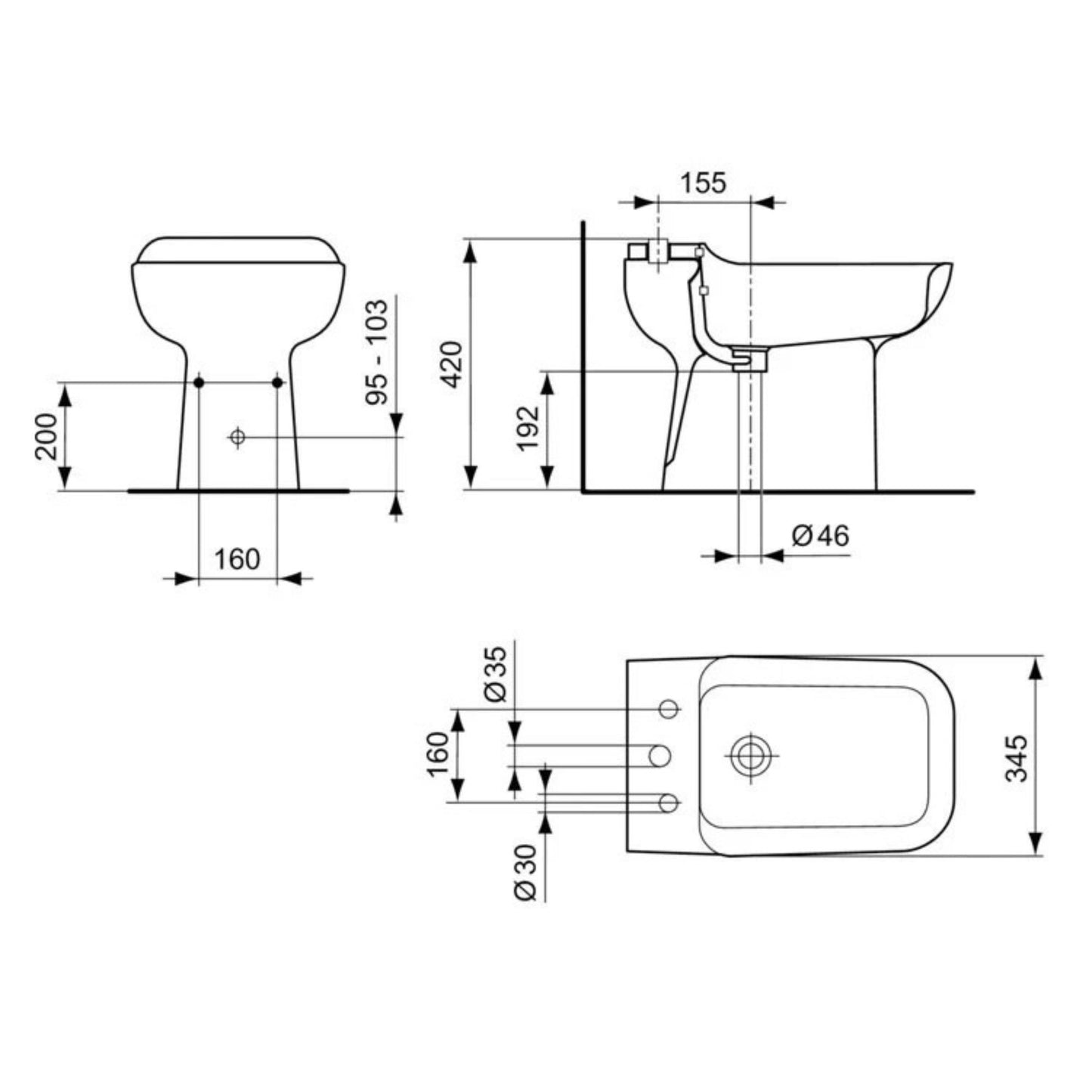IDEAL STANDARD BIDET CONCA COLORE CACTUS a pavimento, ceramica sanitaria 34xH42Cm, design classico compatibile con bagno vintage o retrò