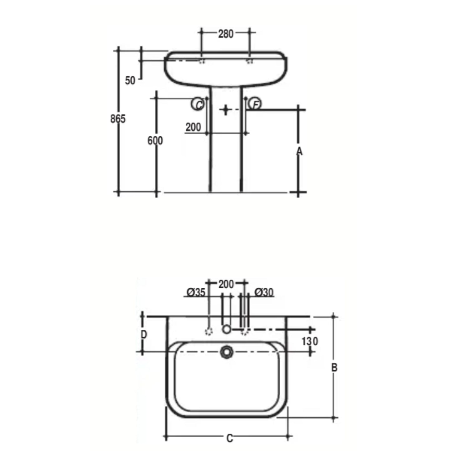 LAVABO con COLONNA Linea CONCA KASHMIR IDEAL STANDARD in ceramica sanitaria per bagno