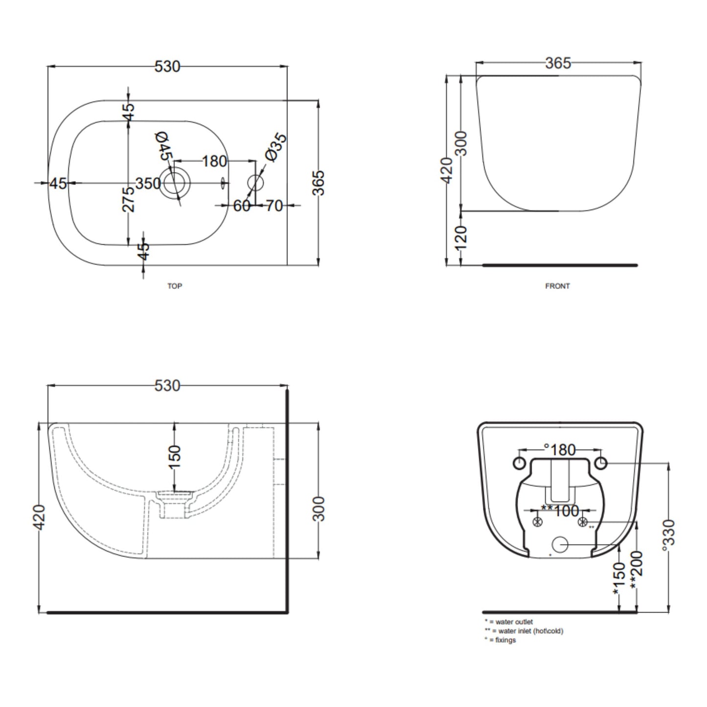 # BIDET SOSPESO monoforo ERA - CIELO compatibile Combifix con troppopieno e scarico rimless