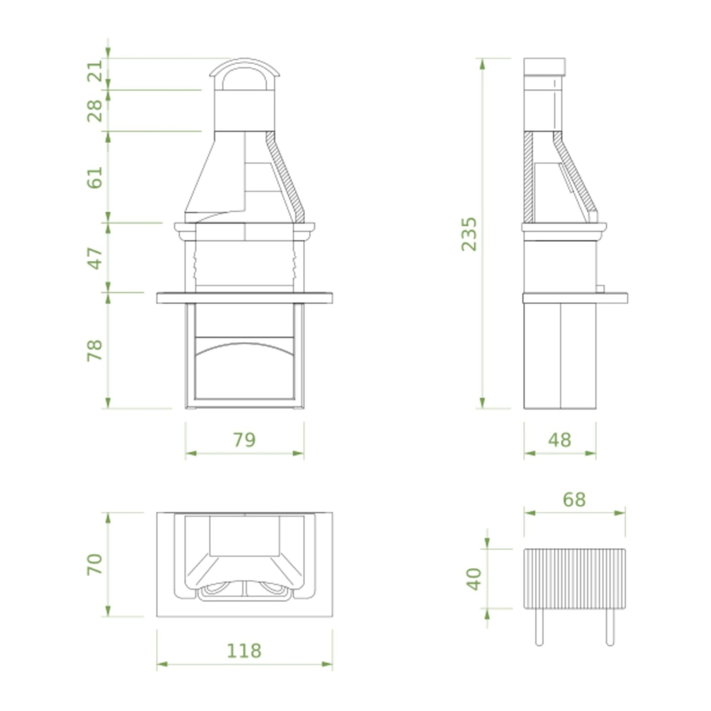 Barbecue a legna in cemento SALINA - PALAZZETTI con griglia regolabile, piano Marmotech e cassetto cenere Fast-Fire Box