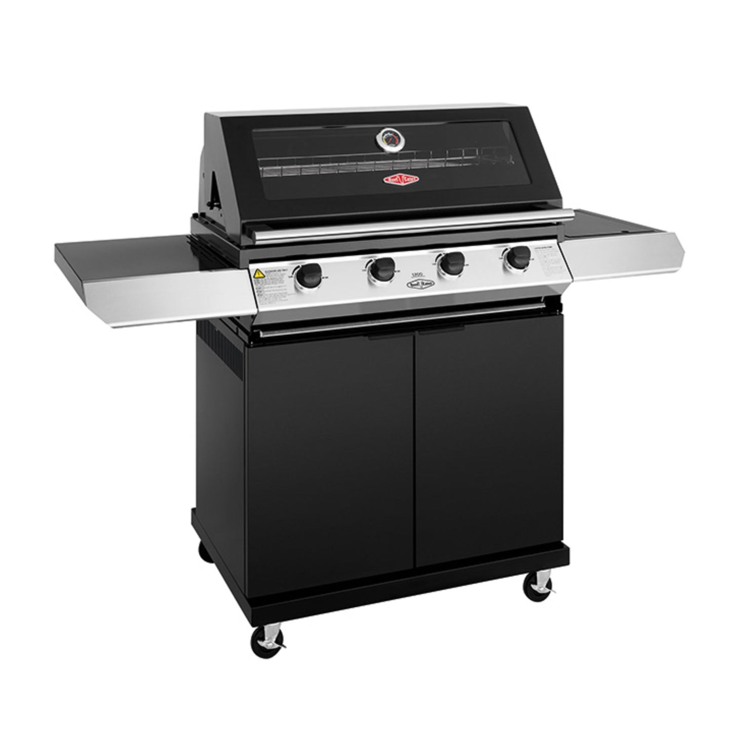 Barbecue con carrello BBQ DISCOVERY 1200E 4 fuochi - IL BRACERE griglia e piastra in ghisa, acciaio inox 443, fornello laterale 4,2 kW, potenza totale 20,88 kW