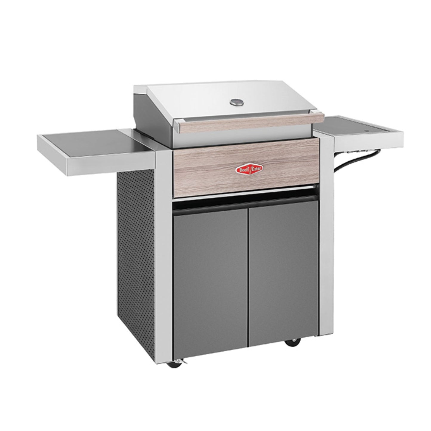 Barbecue con carrello BBQ DISCOVERY 1500E 3 fuochi - IL BRACERE con coperchio Roll Back, bruciatori in ghisa, carrello cabinet e piano laterale – 16,7 Kw di potenza