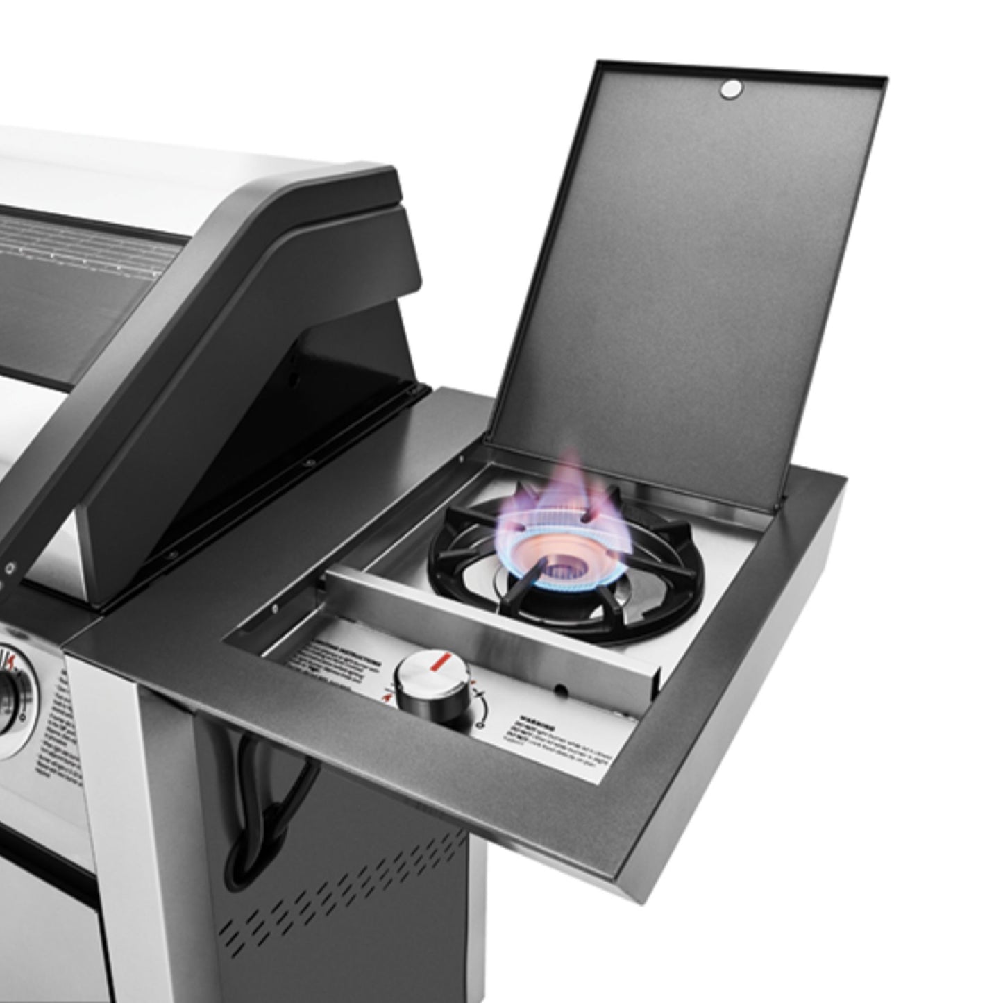 Barbecue con carrello SERIE 1600S ACCIAIO INOX 4 fuochi - IL BRACERE coperchio con vetro, fornello laterale 4,2 kW, potenza 21,2 kW