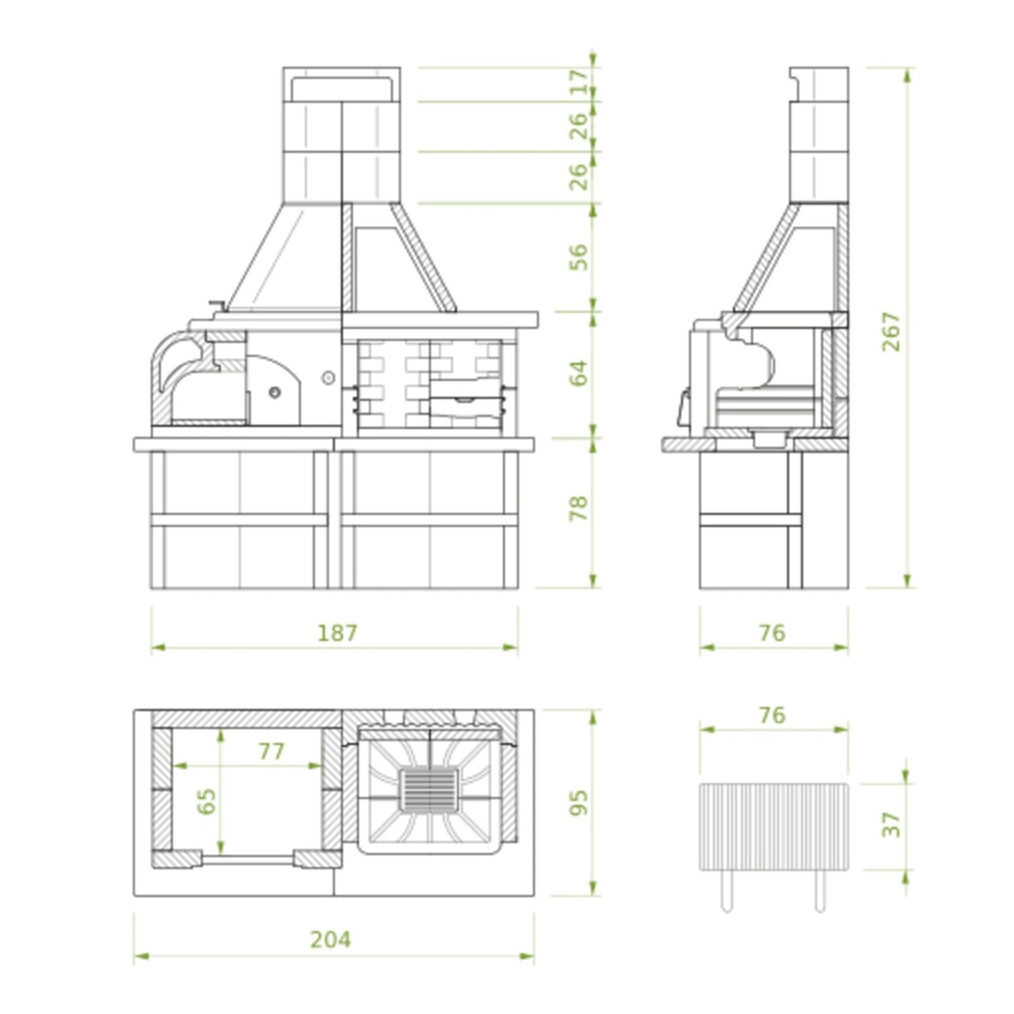 Barbecue in cemento a legna GARGANO ROSSO CON FORNO e GRIGLIA - PALAZZETTI ideale per pane, pizza e grigliate in giardino