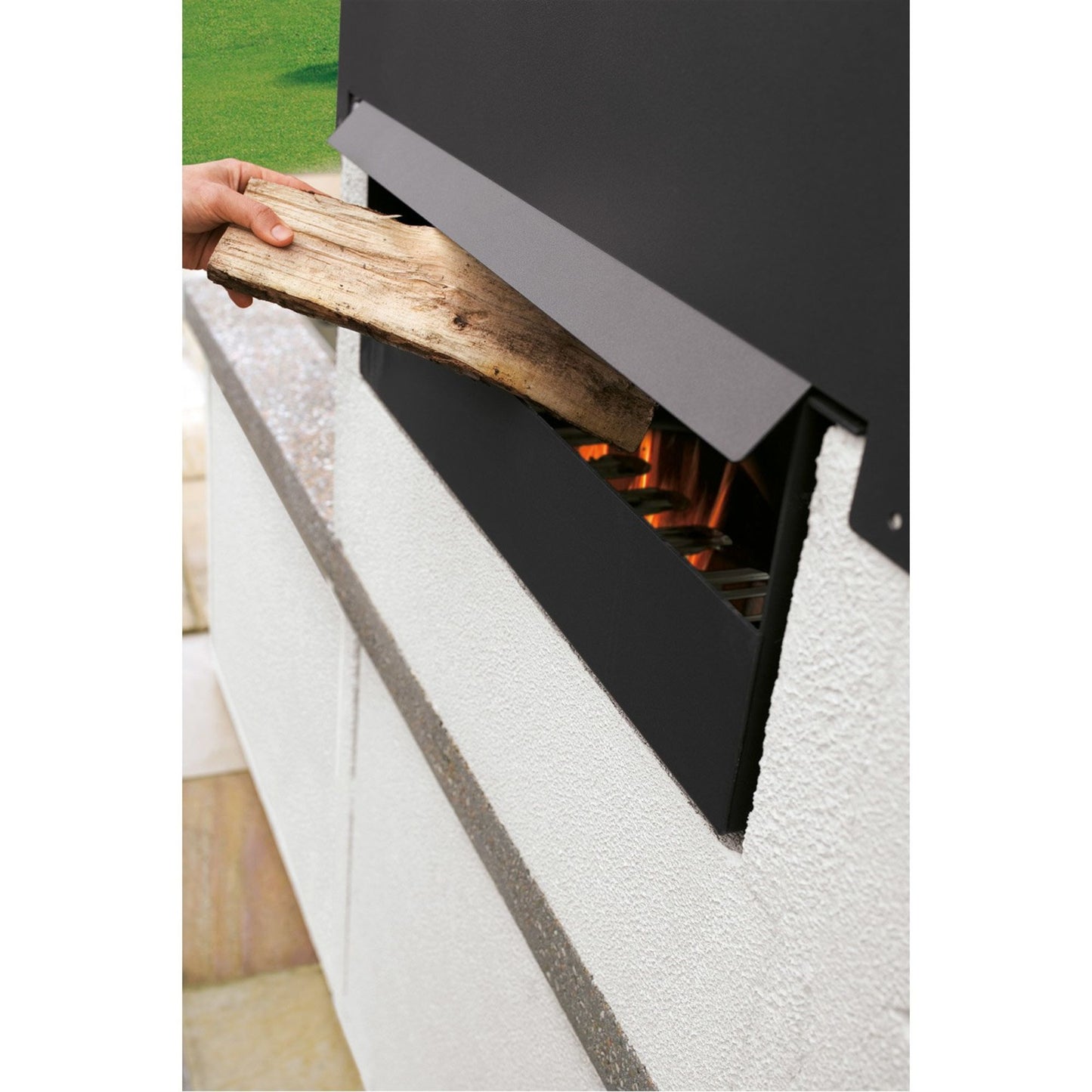 Barbecue in cemento a legna MAXIME con griglia inox - PALAZZETTI design moderno e compatibile con moduli cucina da esterno