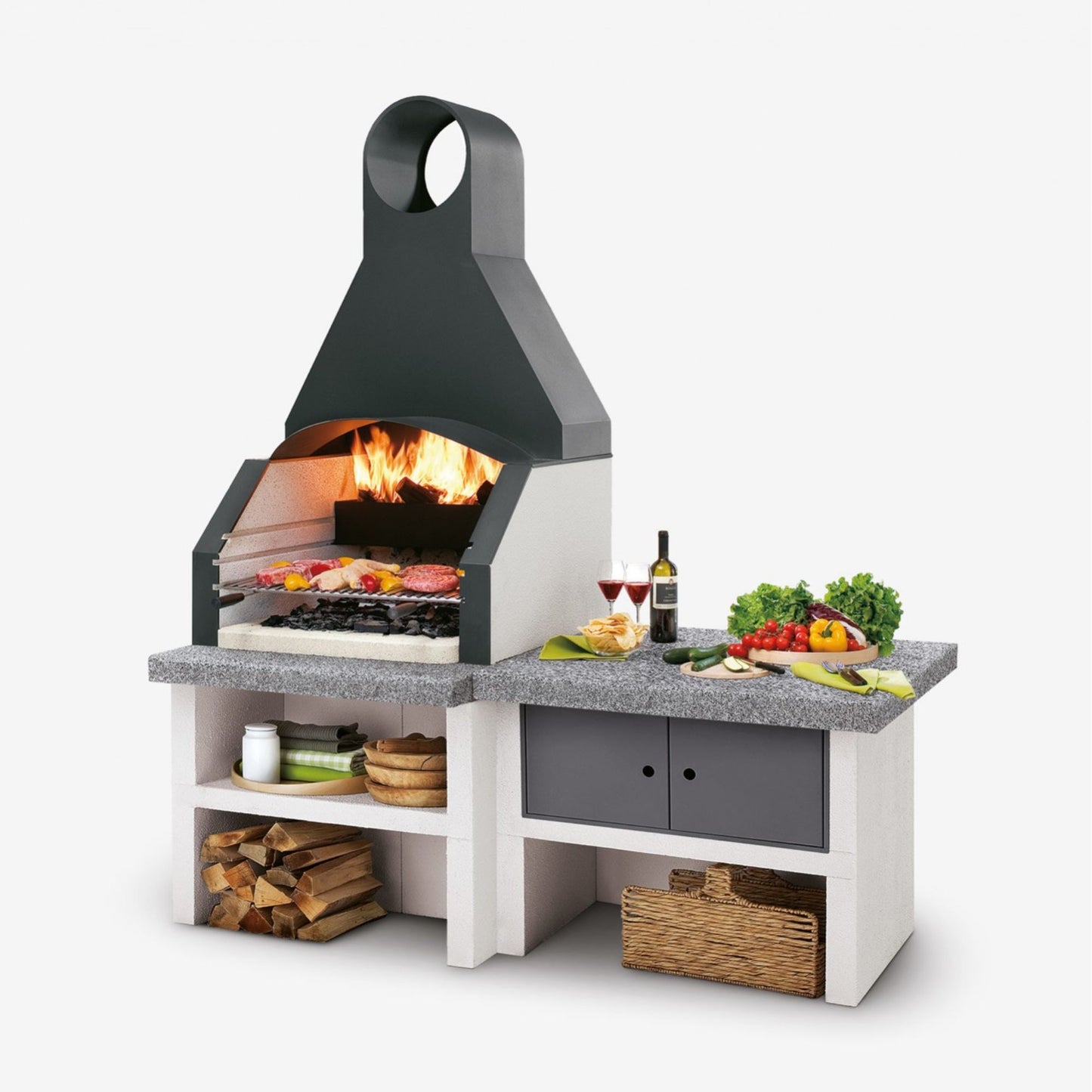 Barbecue in cemento a legna MAXIME con griglia inox - PALAZZETTI design moderno e compatibile con moduli cucina da esterno