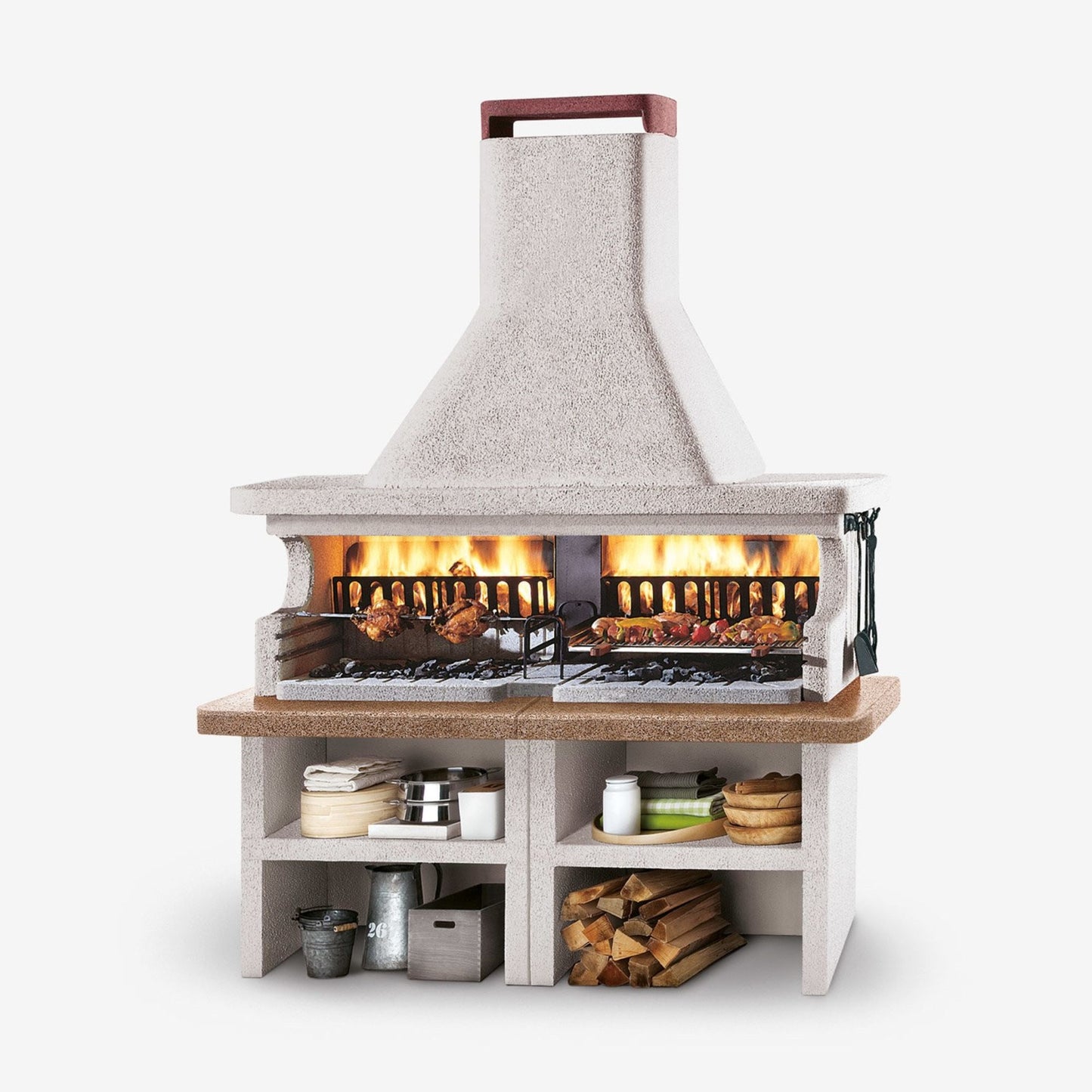 Barbecue in cemento a legna MIAMI con doppia griglia - PALAZZETTI sistema Fast-Fire per cotture intensive all’aperto