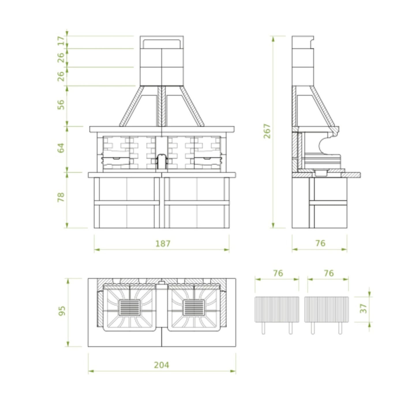 Barbecue in cemento a legna MIAMI con doppia griglia - PALAZZETTI sistema Fast-Fire per cotture intensive all’aperto