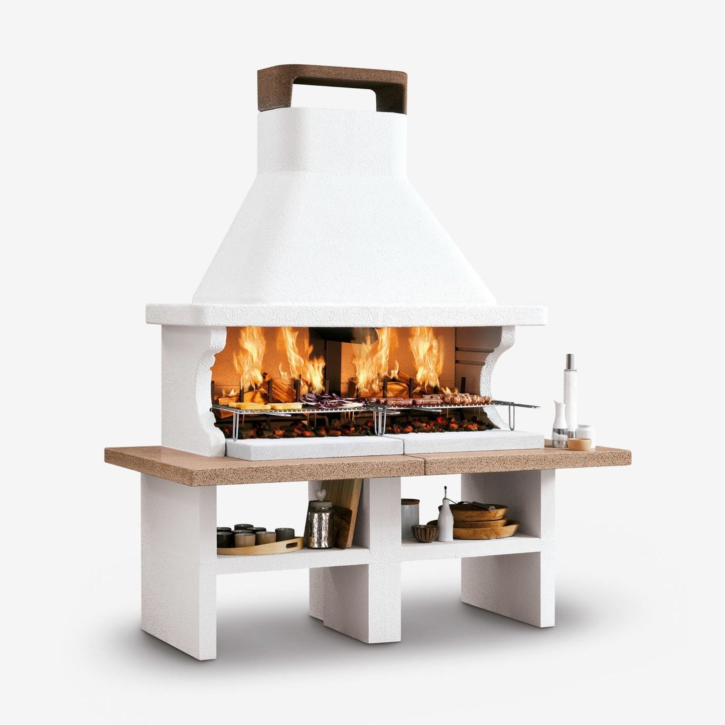 Barbecue in cemento a legna PATAMOS ROSSO con doppia griglia - PALAZZETTI Area grill ideale per cucinare in giardino o esterno