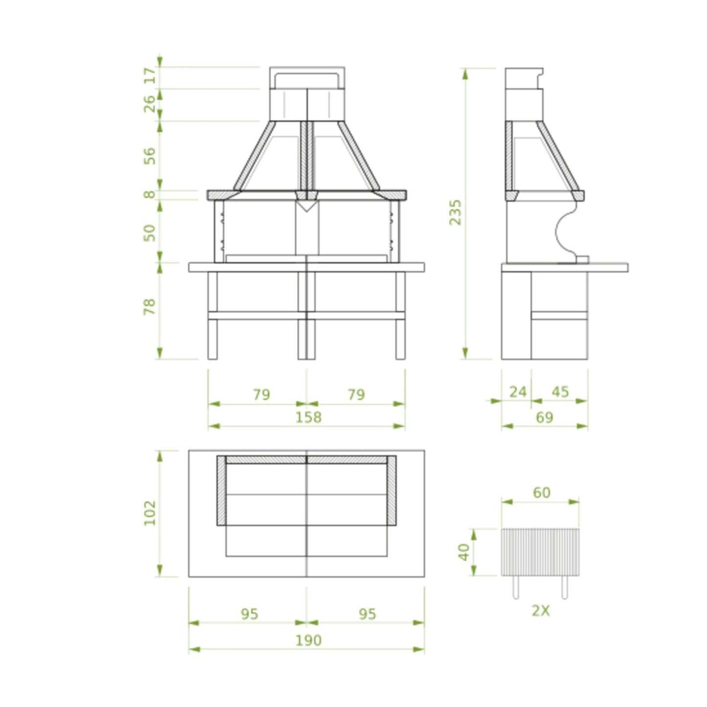 Barbecue in cemento a legna PATAMOS ROSSO con doppia griglia - PALAZZETTI Area grill ideale per cucinare in giardino o esterno