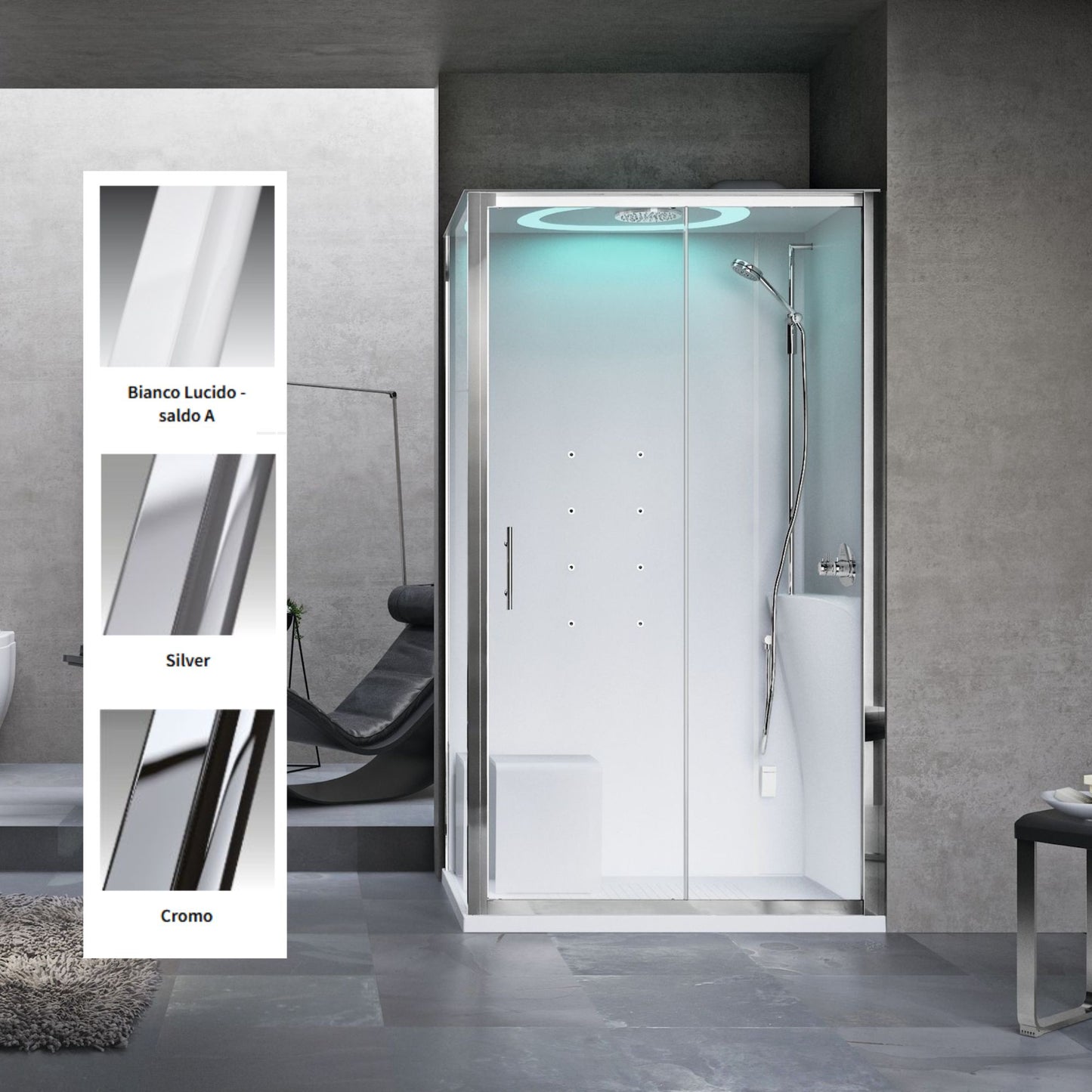 # CABINA DOCCIA MULTIFUNZIONE EON 2P - NOVELLINI apertura 1 anta scorrevole 1 fissa in linea con 1 pannello fisso laterale