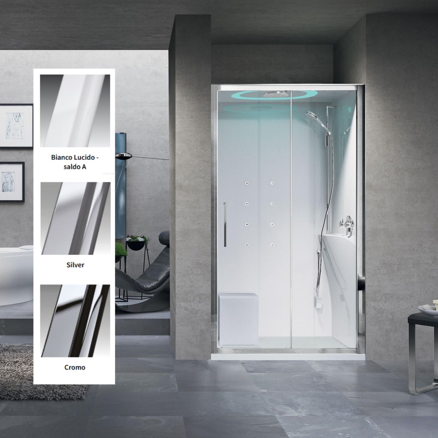 # CABINA DOCCIA MULTIFUNZIONE EON 2P IN NICCHIA - NOVELLINI apertura 1 anta scorrevole e 1 fissa in linea