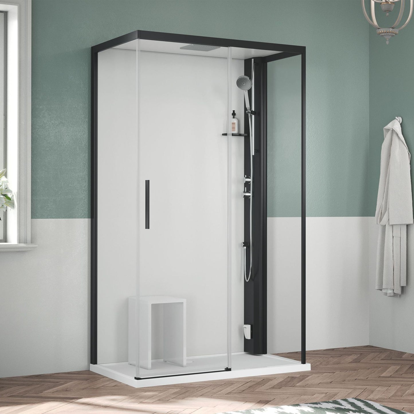 # CABINA DOCCIA MULTIFUNZIONE Glax 1 2P+2F - NOVELLINI apertura 1 anta scorrevole e 1 fissa in linea + 2 fissi laterali