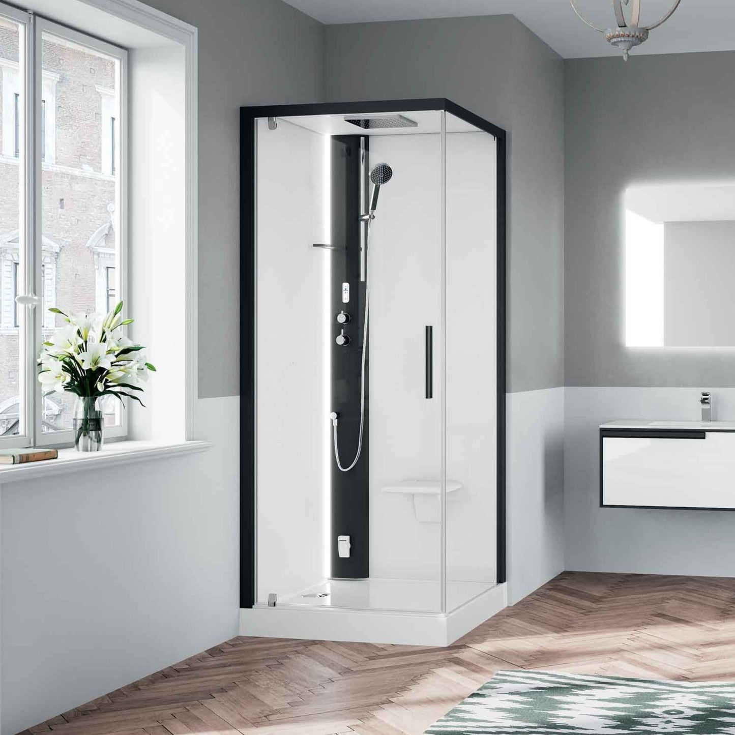 # CABINA DOCCIA MULTIFUNZIONE Glax 1 G+F - NOVELLINI apertura 1 battente con fisso laterale