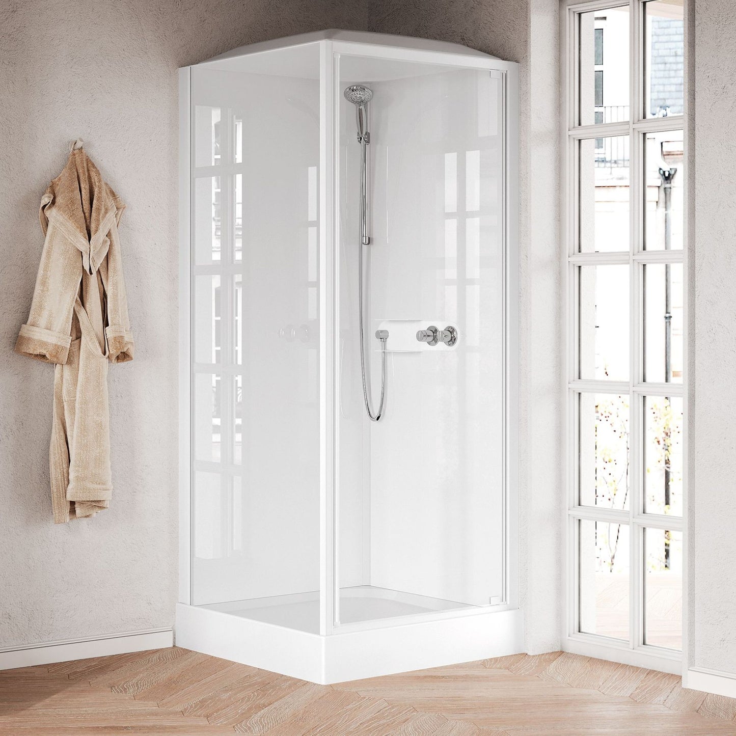 # CABINA DOCCIA MULTIFUNZIONE Media Glass GF - NOVELLINI apertuna a 1 anta battente con fisso laterale