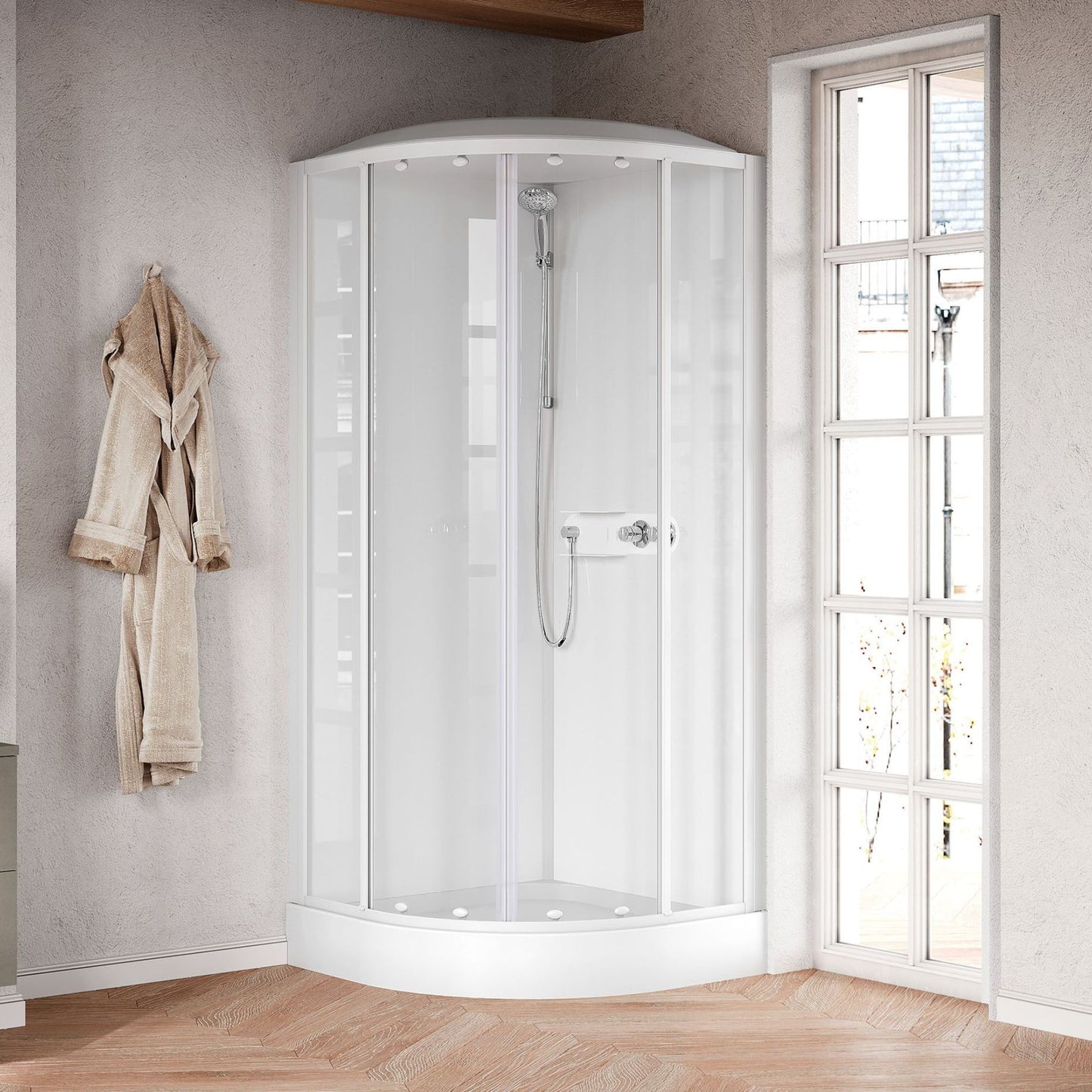 # CABINA DOCCIA MULTIFUNZIONE SEMICIRCOLARE Media Glass R - NOVELLINI apertuna 2 ante scorrevoli e 2 fisse