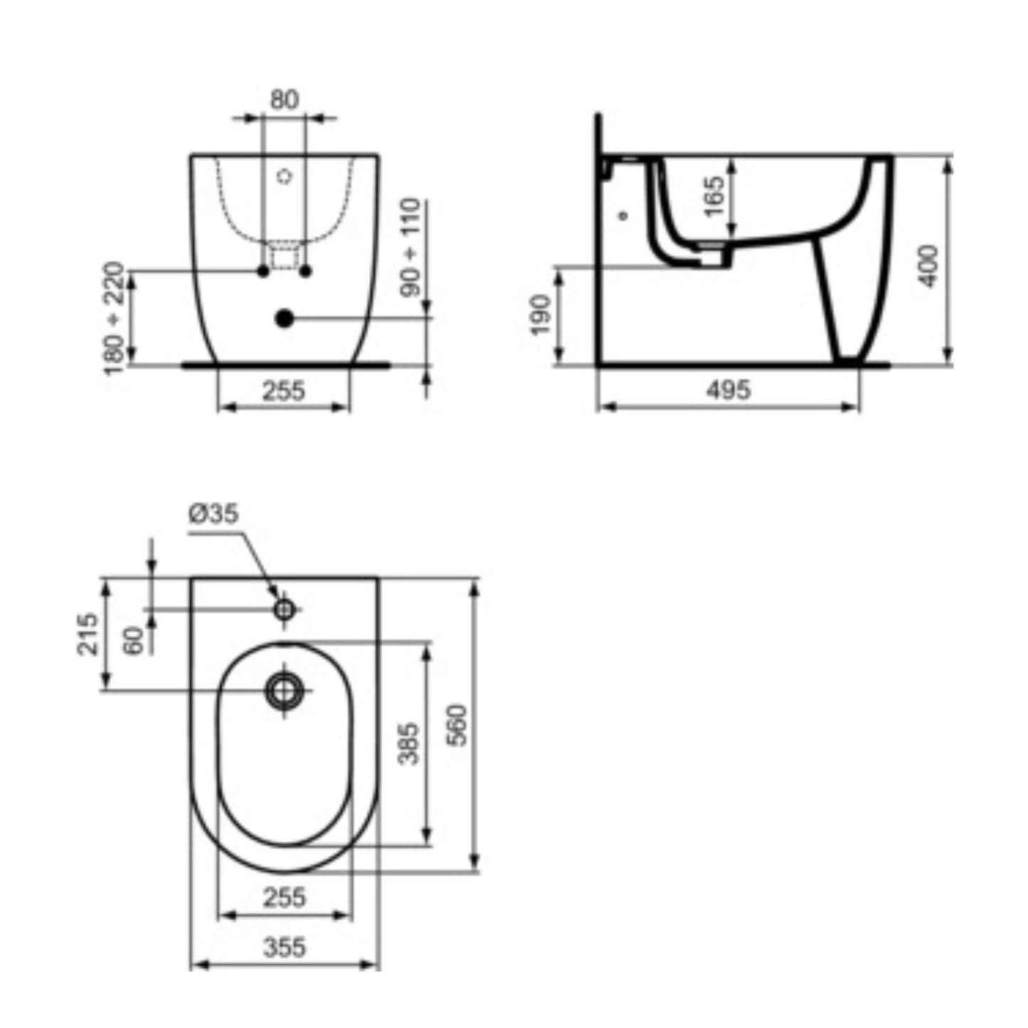 IDEAL STANDARD BLEND CURVE BIDET BIANCO a terra filo parete con fissaggi nascosti