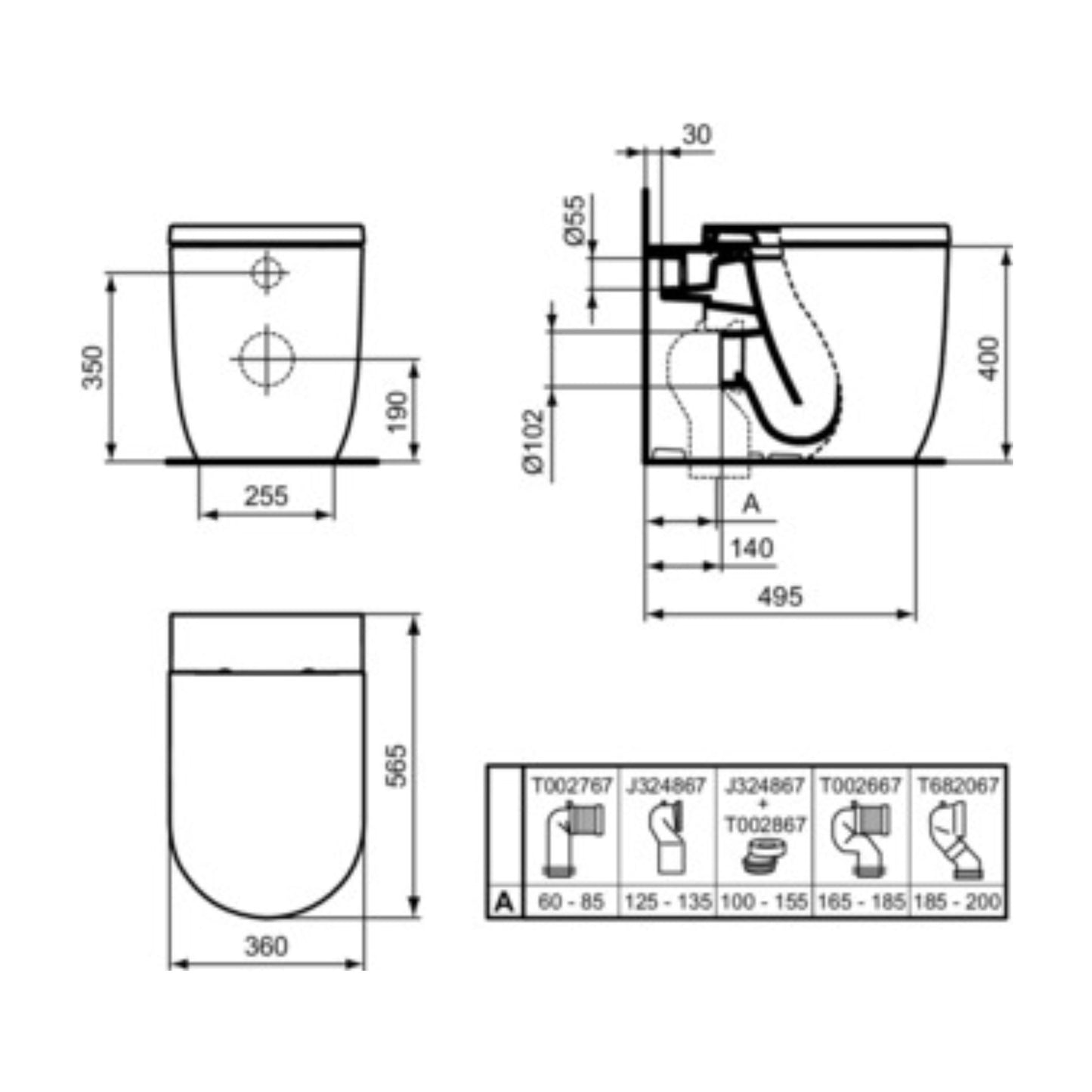IDEAL STANDARD BLEND CURVE VASO BIANCO a terra universale filo parete AquaBlade