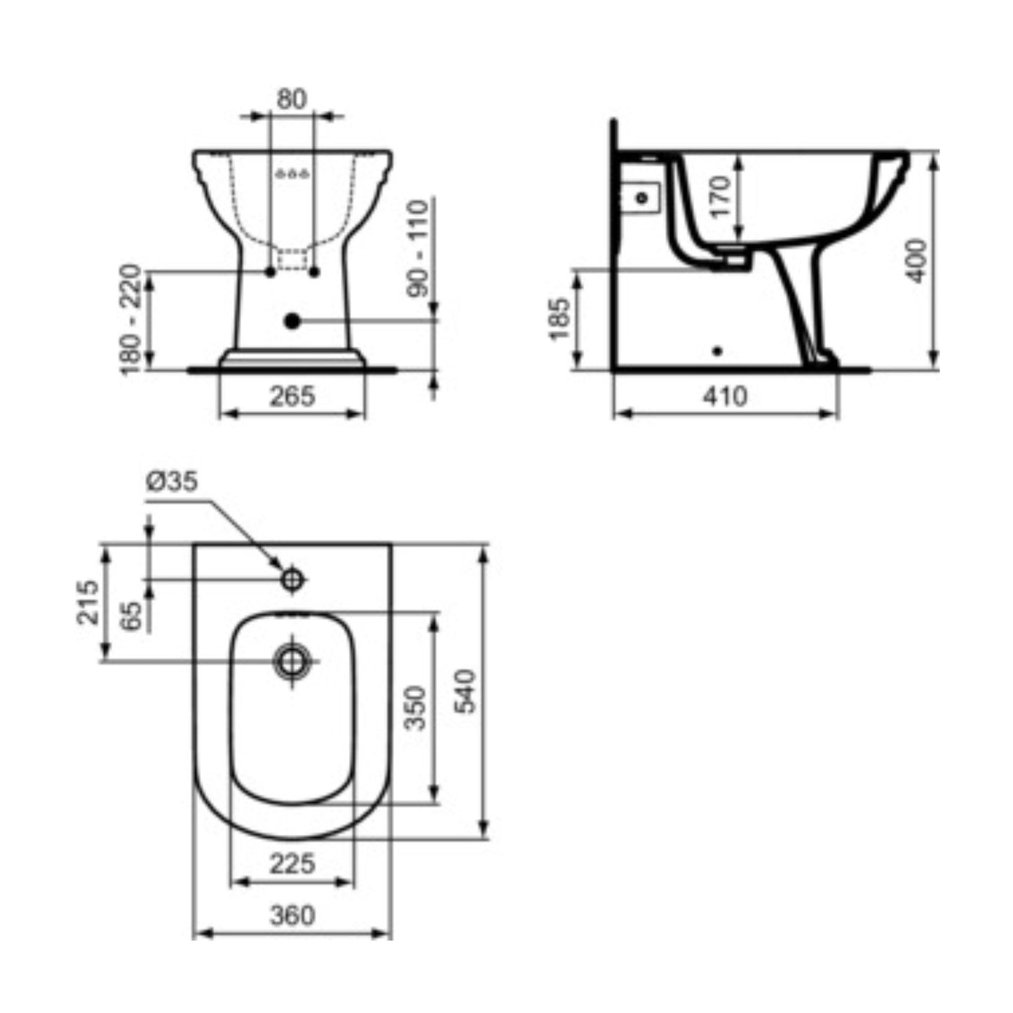 IDEAL STANDARD CALLA BIDET FILOPARETE a terra monoforo filo parete