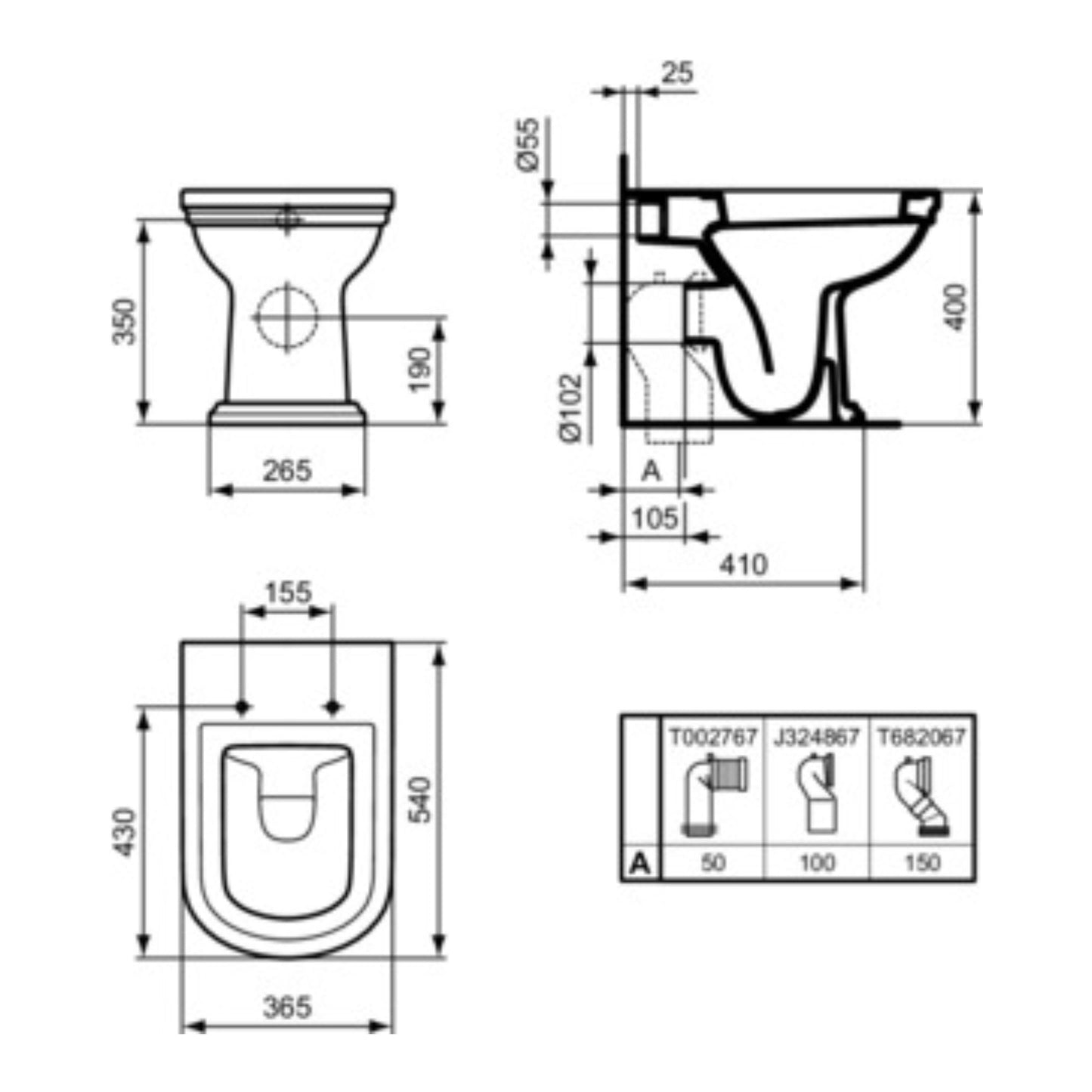 IDEAL STANDARD CALLA VASO a terra wc filo parete water