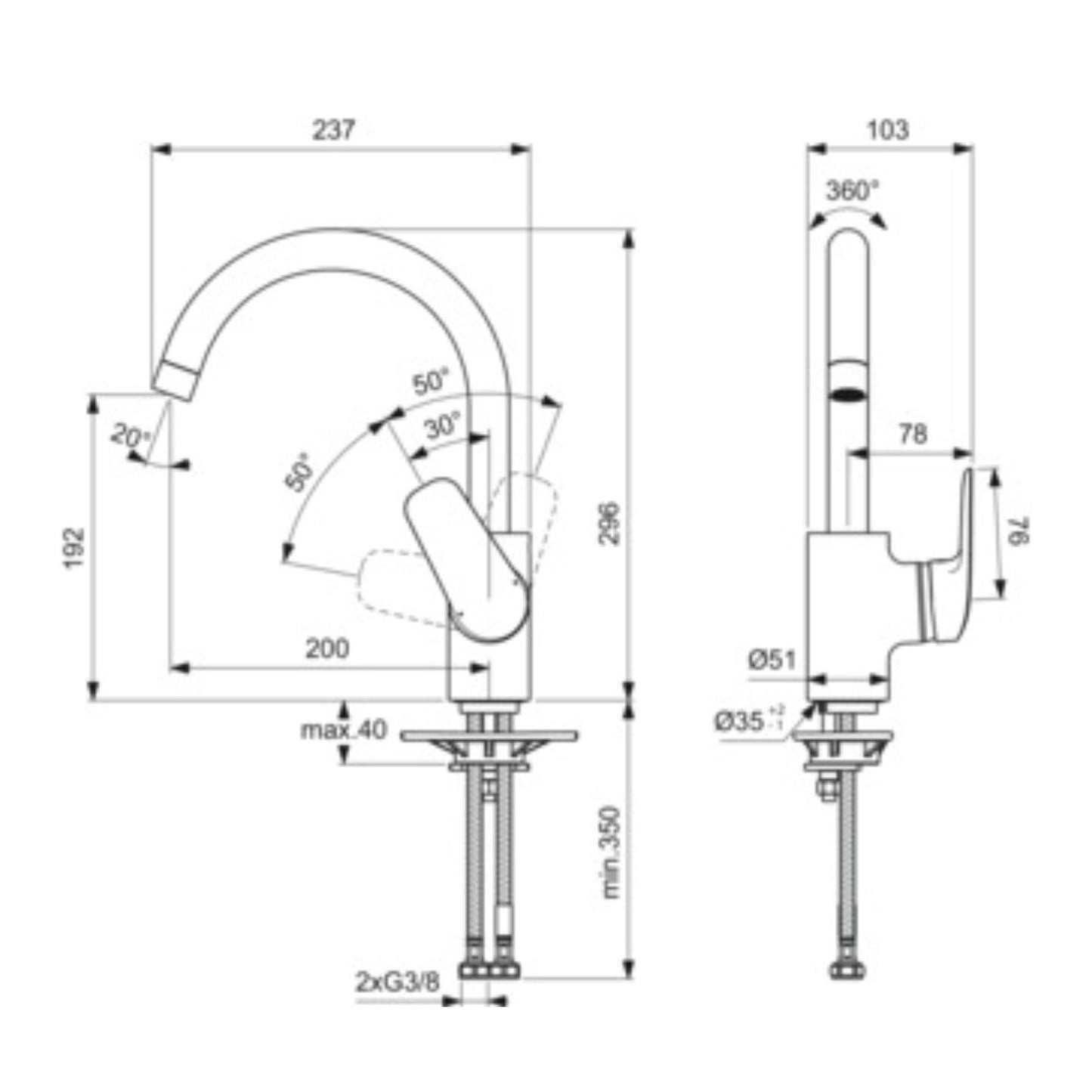 IDEAL STANDARD CERAFLEX MISCELATORE CUCINA CROMATO monocomando da appoggio su lavello