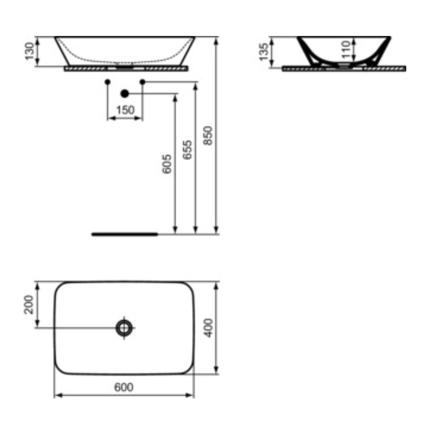 IDEAL STANDARD CONNECT AIR LAVABO BIANCO 600m da appoggio lavandino