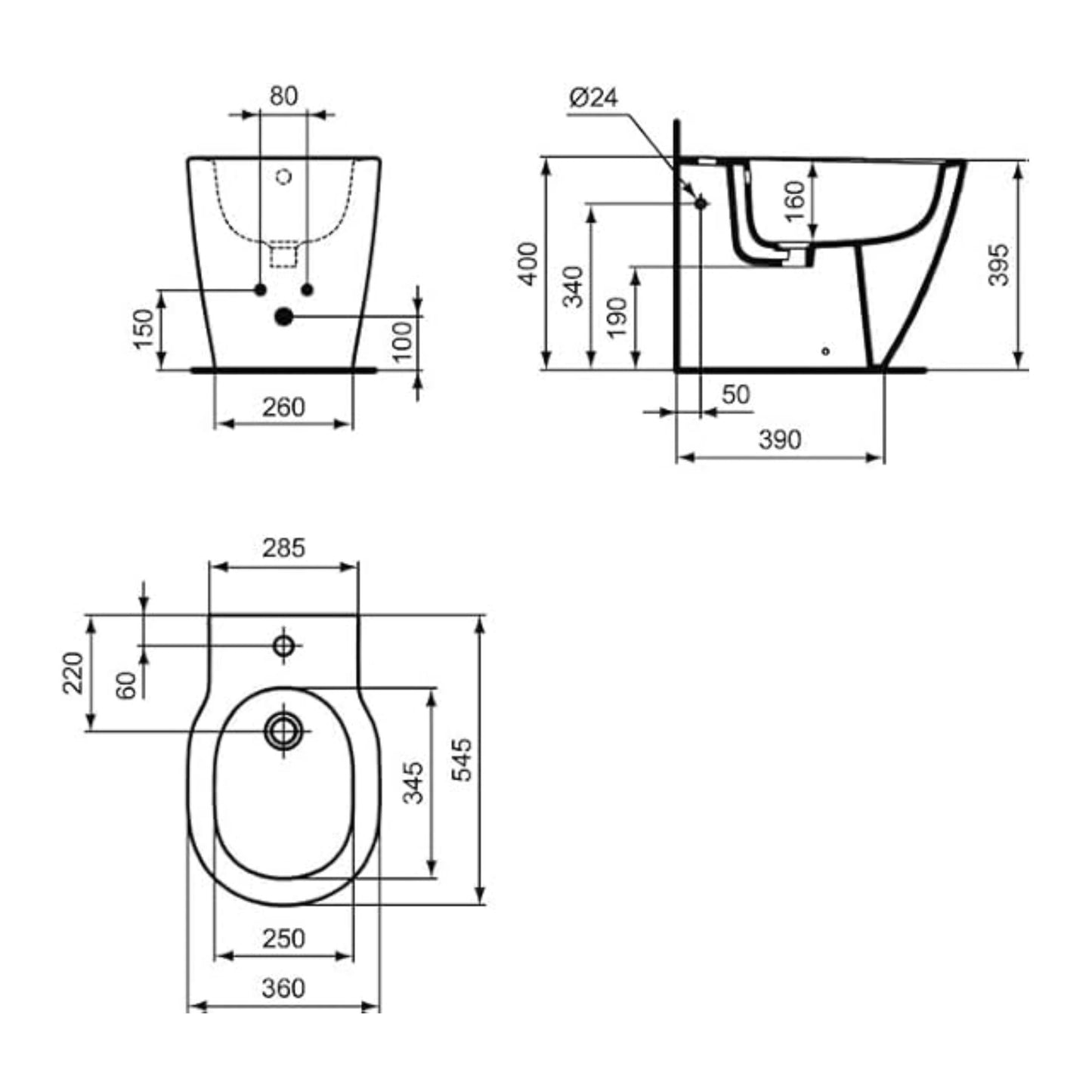 IDEAL STANDARD CONNECT BIDET BIANCO A TERRA filo parete universale