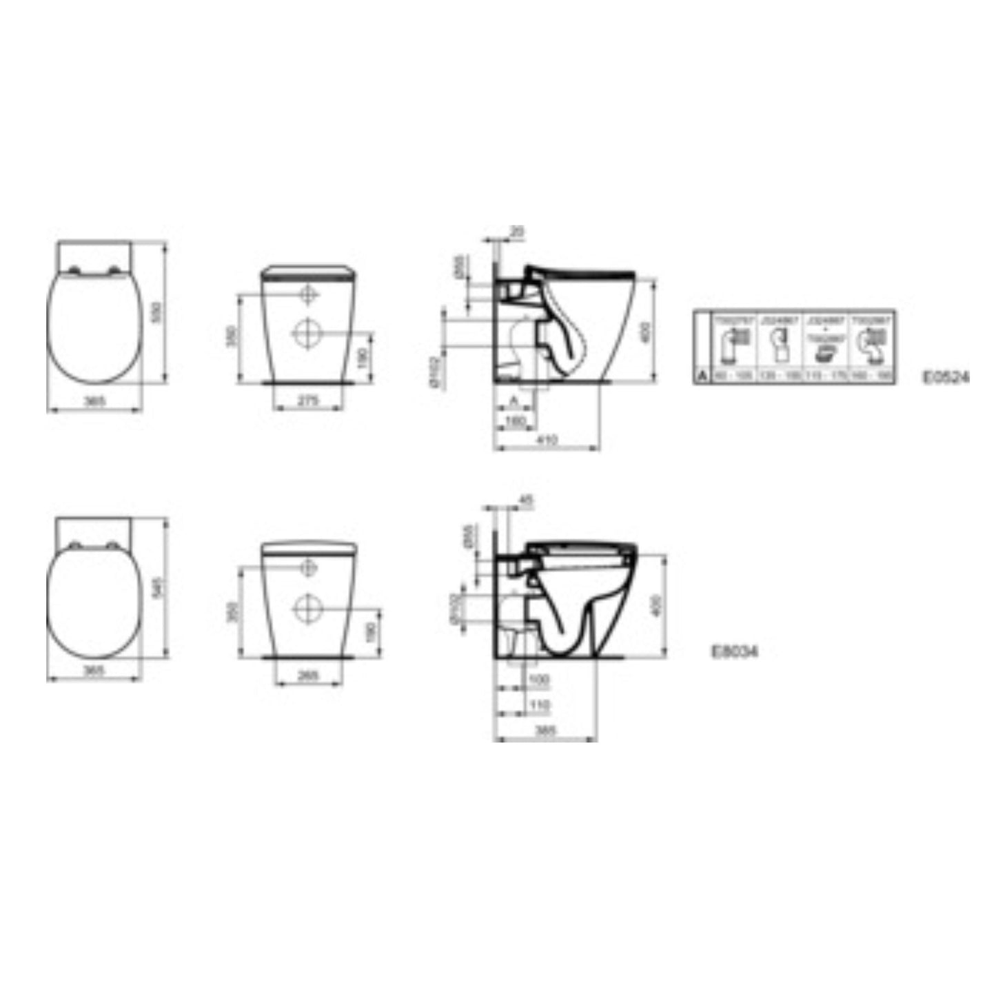 IDEAL STANDARD CONNECT VASO BIANCO A TERRA AQUABLADE water wc universale filoparete