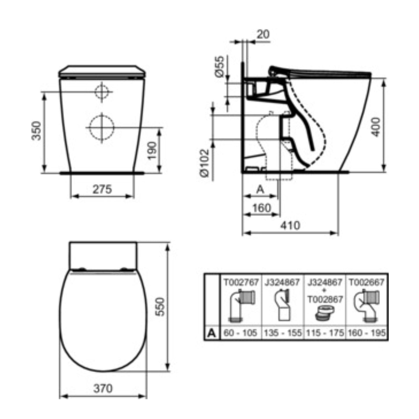 IDEAL STANDARD CONNECT VASO BIANCO A TERRA AQUABLADE water wc universale filoparete