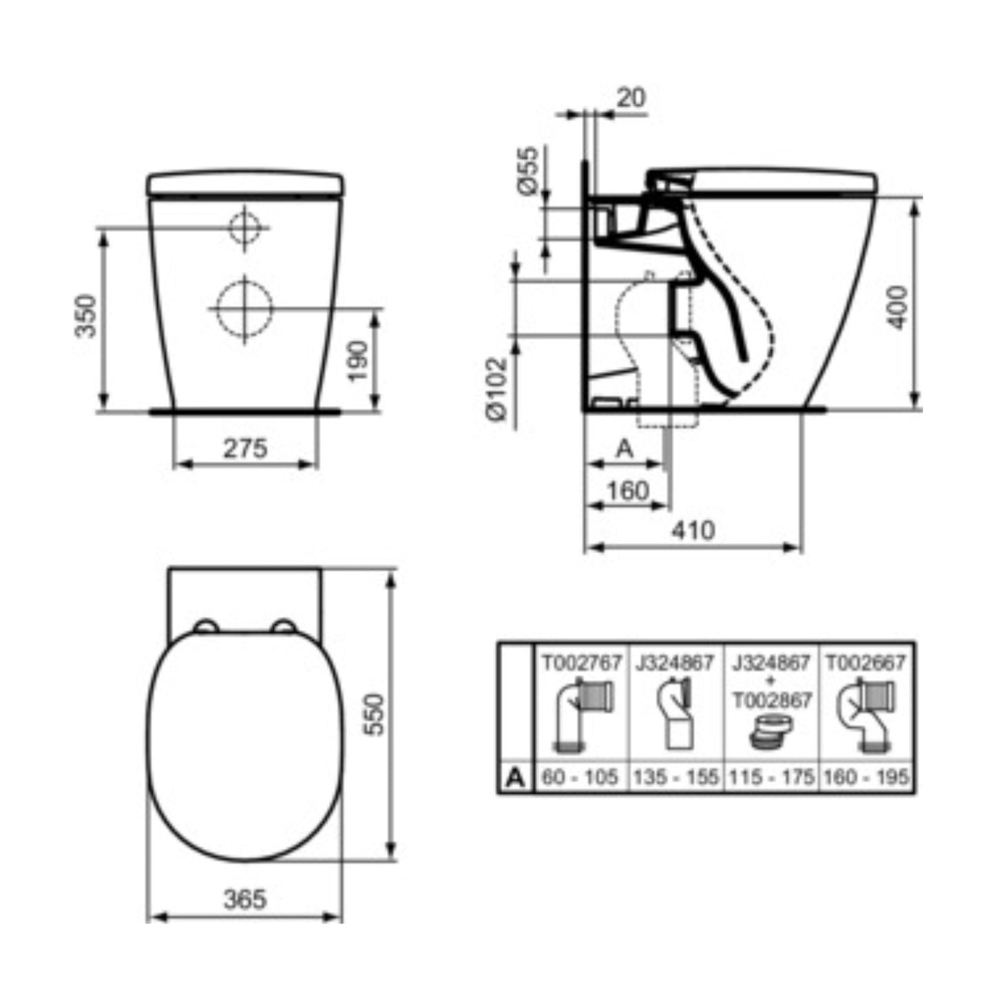 IDEAL STANDARD CONNECT VASO BIANCO A TERRA AQUABLADE water wc universale filoparete