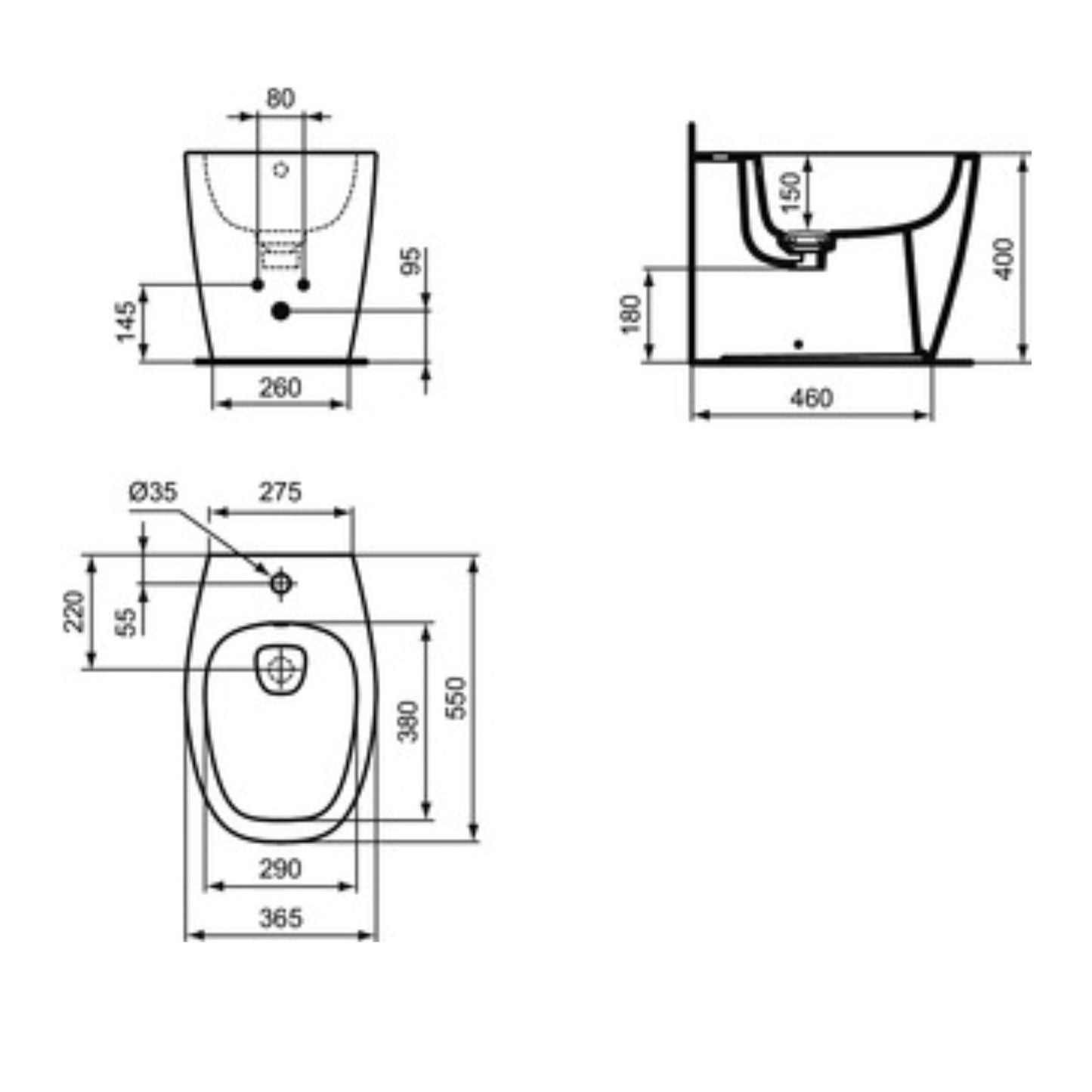 IDEAL STANDARD DEA BIDET BIANCO installazione a a terra filo parete