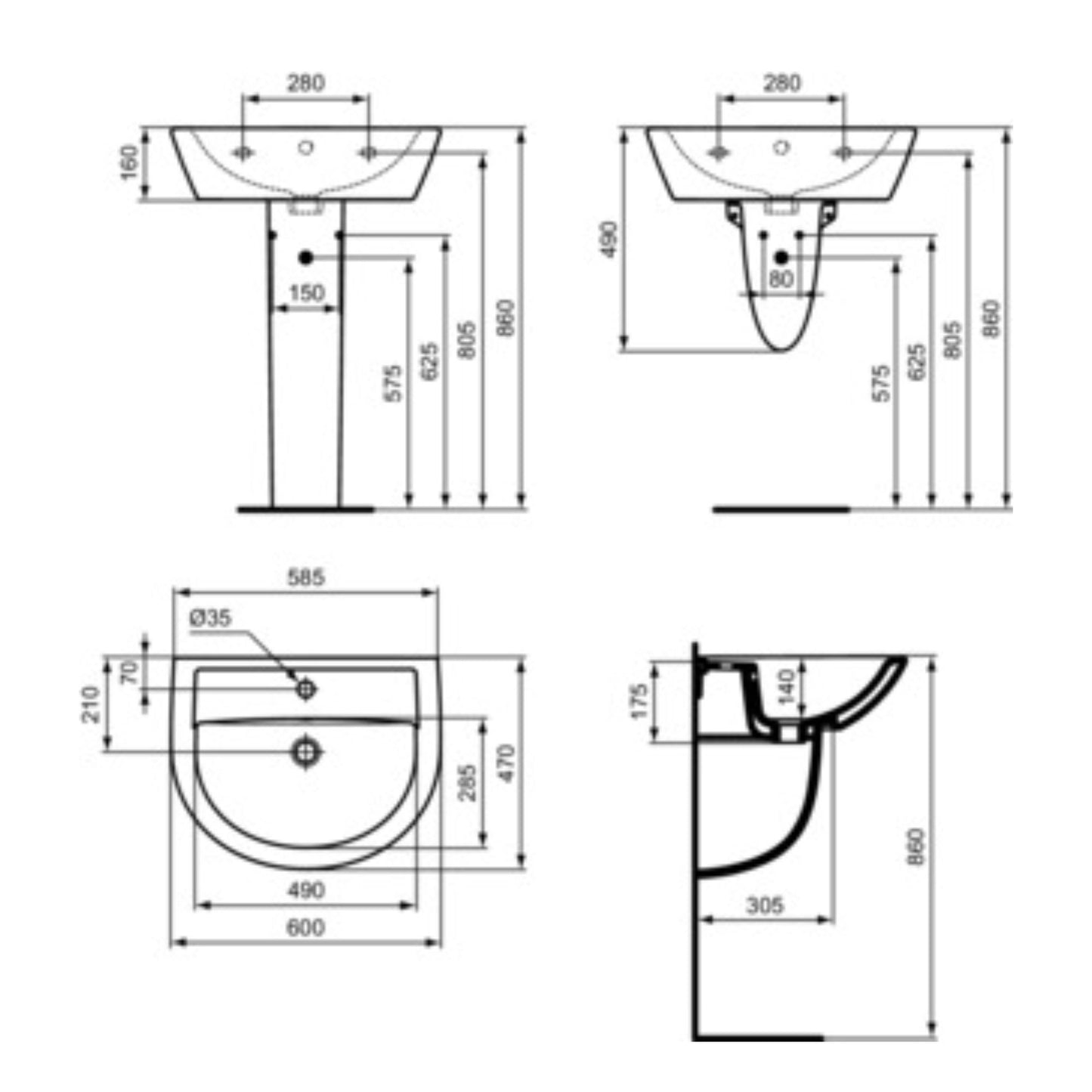 IDEAL STANDARD EUROVIT COLONNA BIANCA per lavabi e lavandini