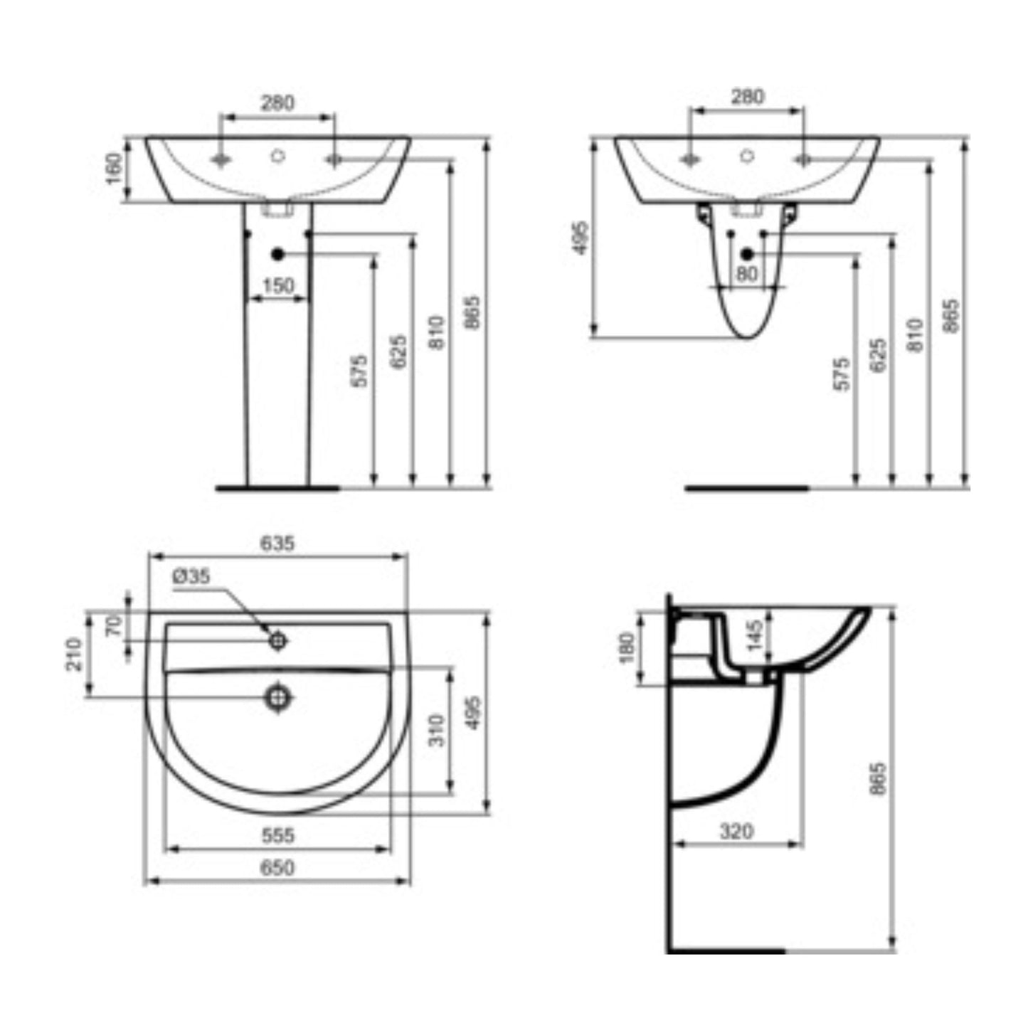 IDEAL STANDARD EUROVIT COLONNA BIANCA per lavabi e lavandini