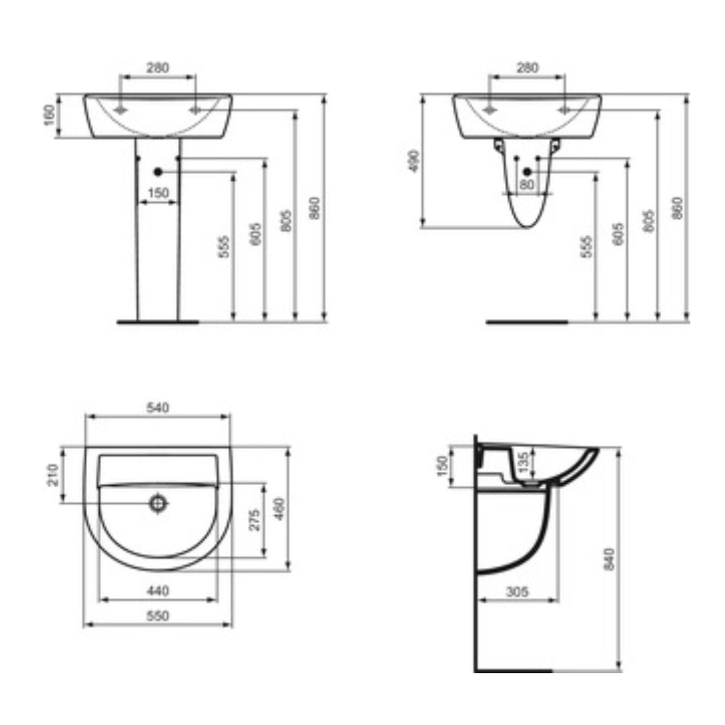 IDEAL STANDARD EUROVIT COLONNA BIANCA per lavabi e lavandini