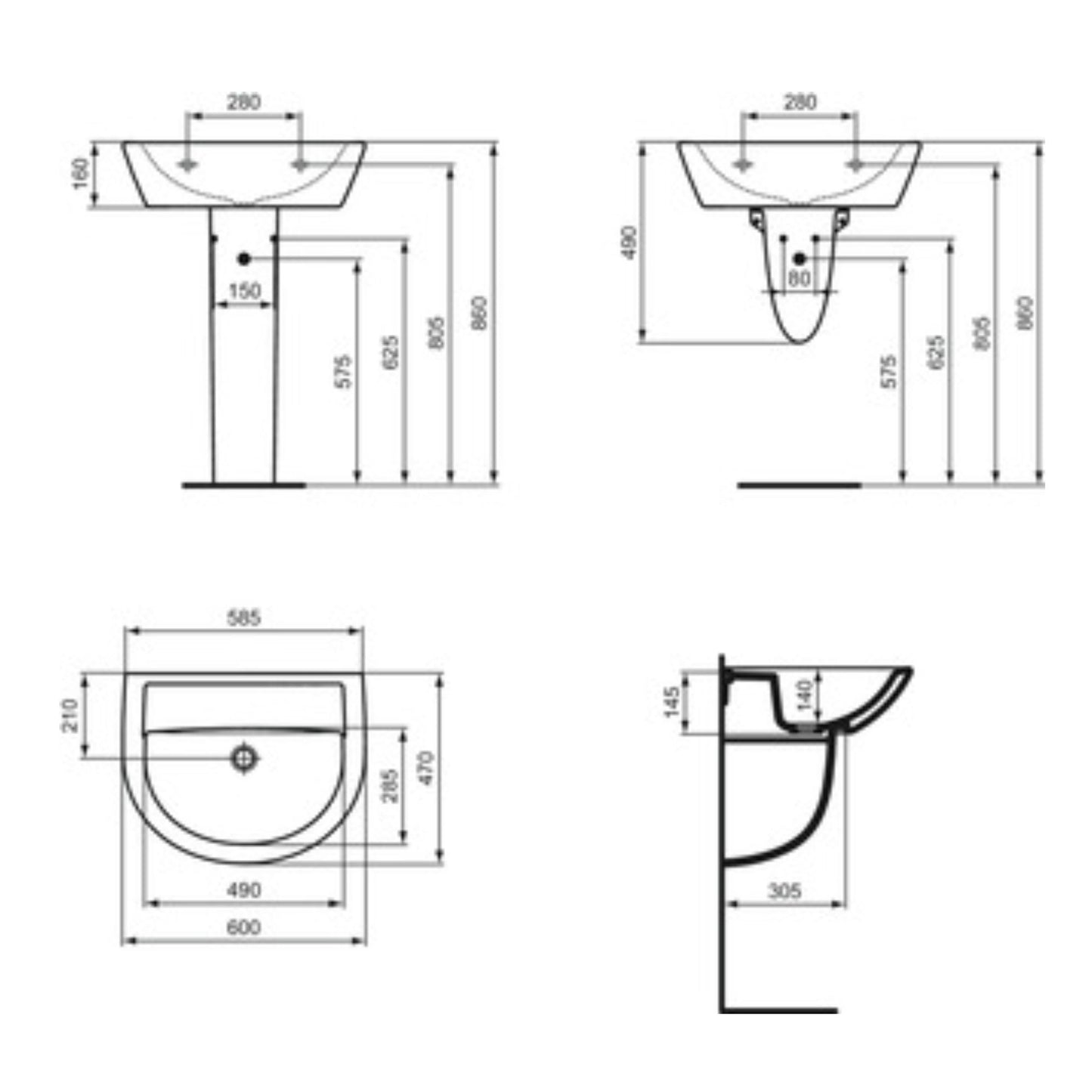 IDEAL STANDARD EUROVIT COLONNA BIANCA per lavabi e lavandini