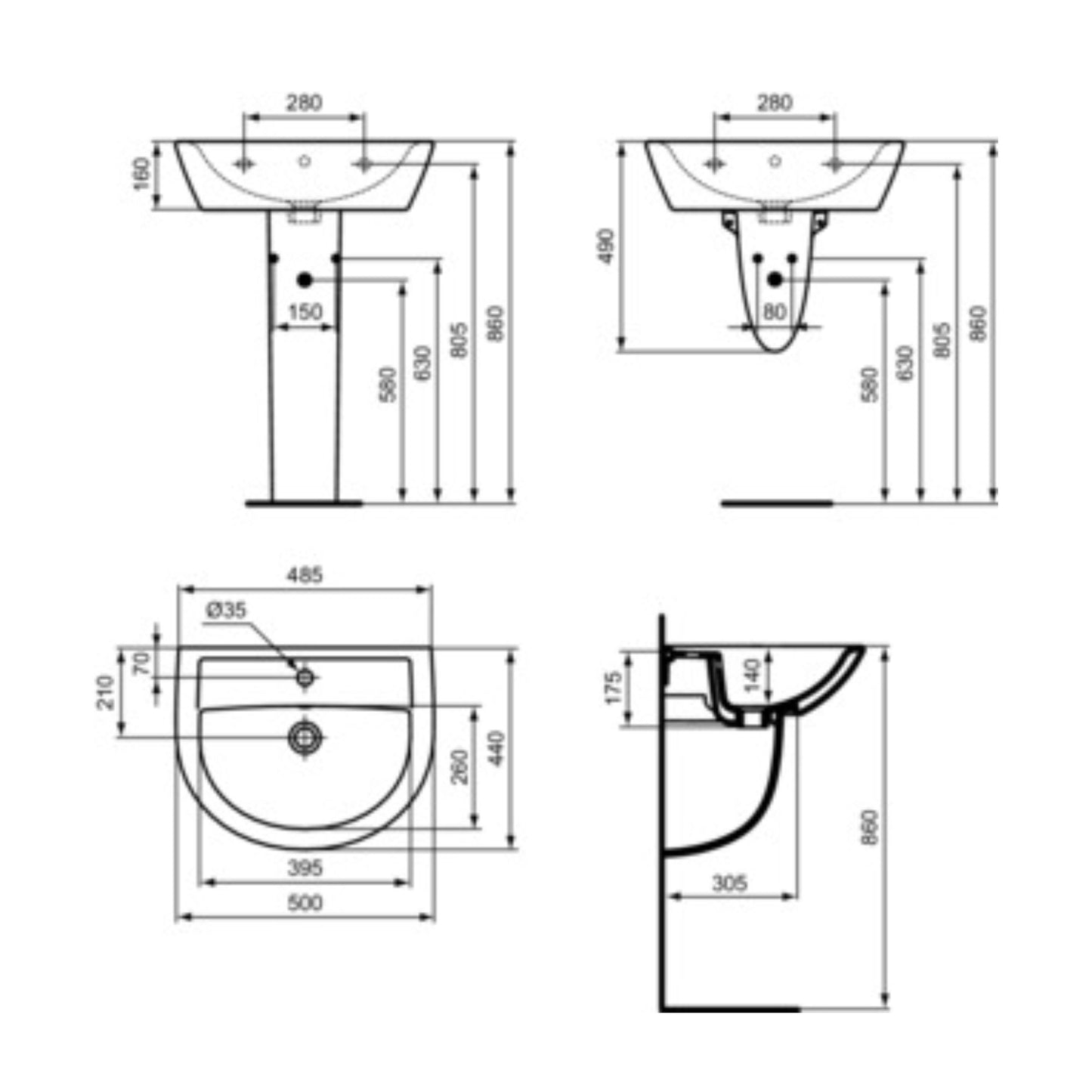 IDEAL STANDARD EUROVIT LAVABO BIANCO 500x440mm lavandino bagno