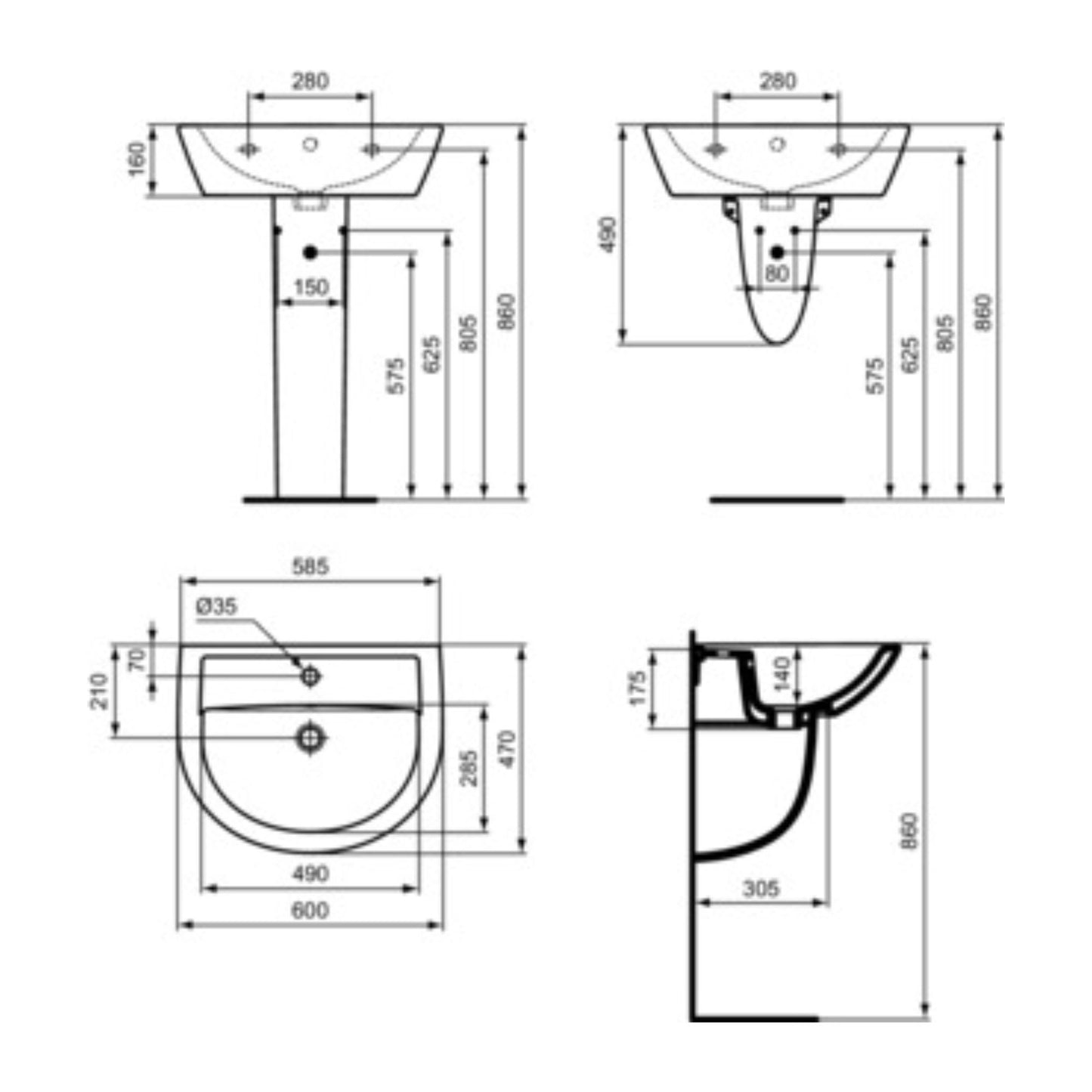 IDEAL STANDARD EUROVIT LAVABO BIANCO 600x470mm lavandino