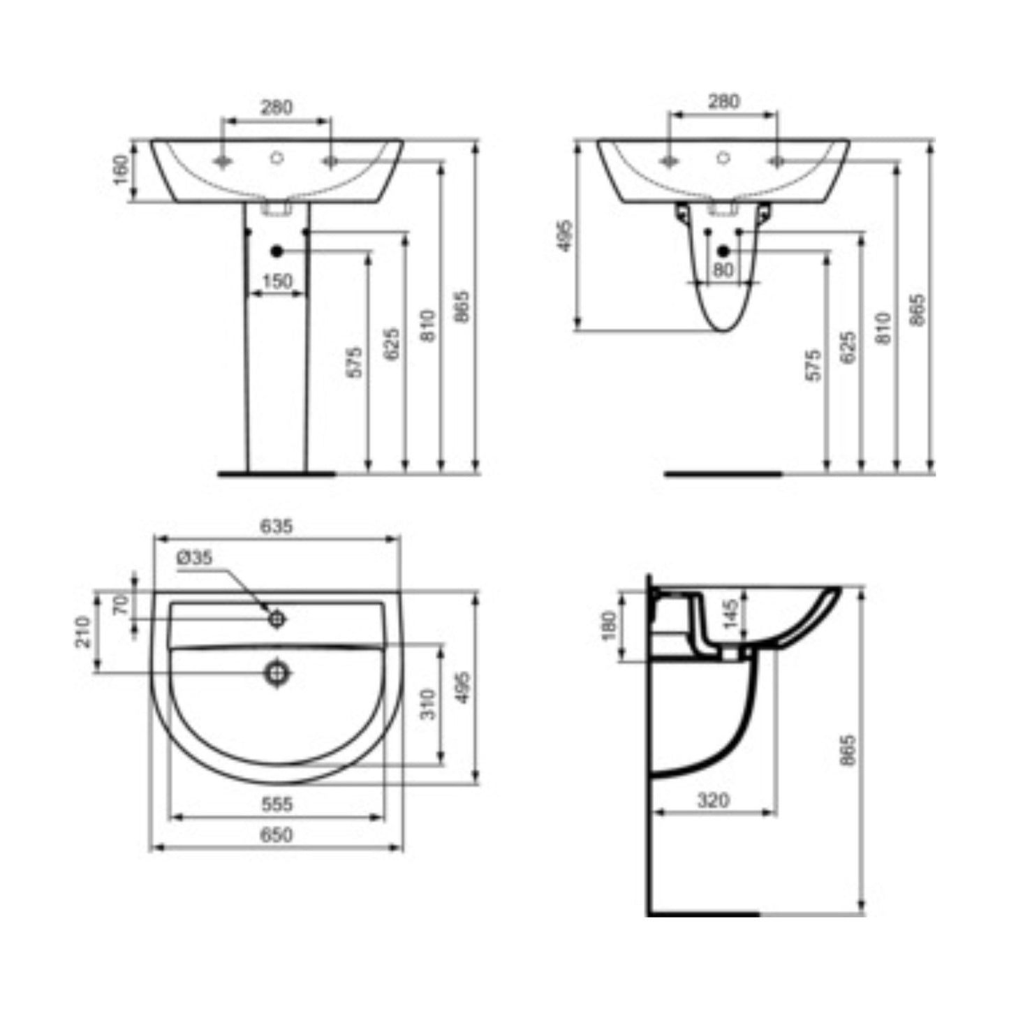 IDEAL STANDARD EUROVIT LAVABO BIANCO 650x500mm lavandino bagno