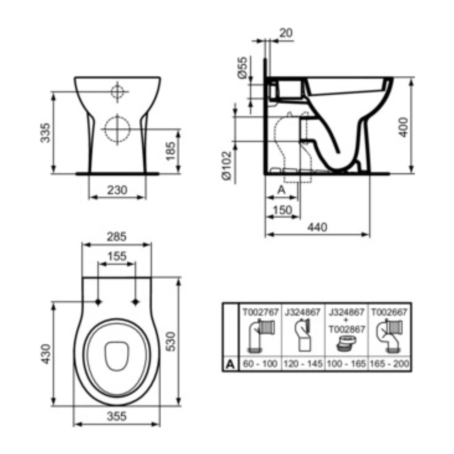 IDEAL STANDARD EUROVIT VASO BIANCO A TERRA universale wc water filo parete