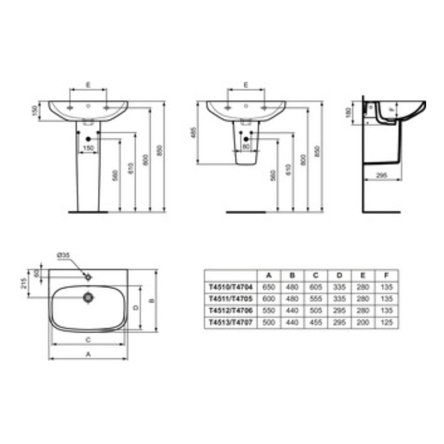 IDEAL STANDARD I.LIFE A LAVABO BIANCO da 650mm con foro centrale per rubinetteria