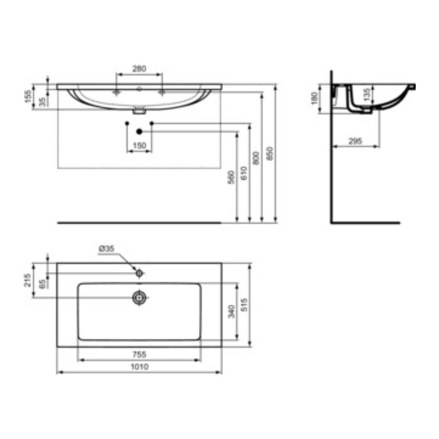 IDEAL STANDARD I.LIFE B LAVABO TOP BIANCO da 1010mm Lavandino bagno con foro centrale