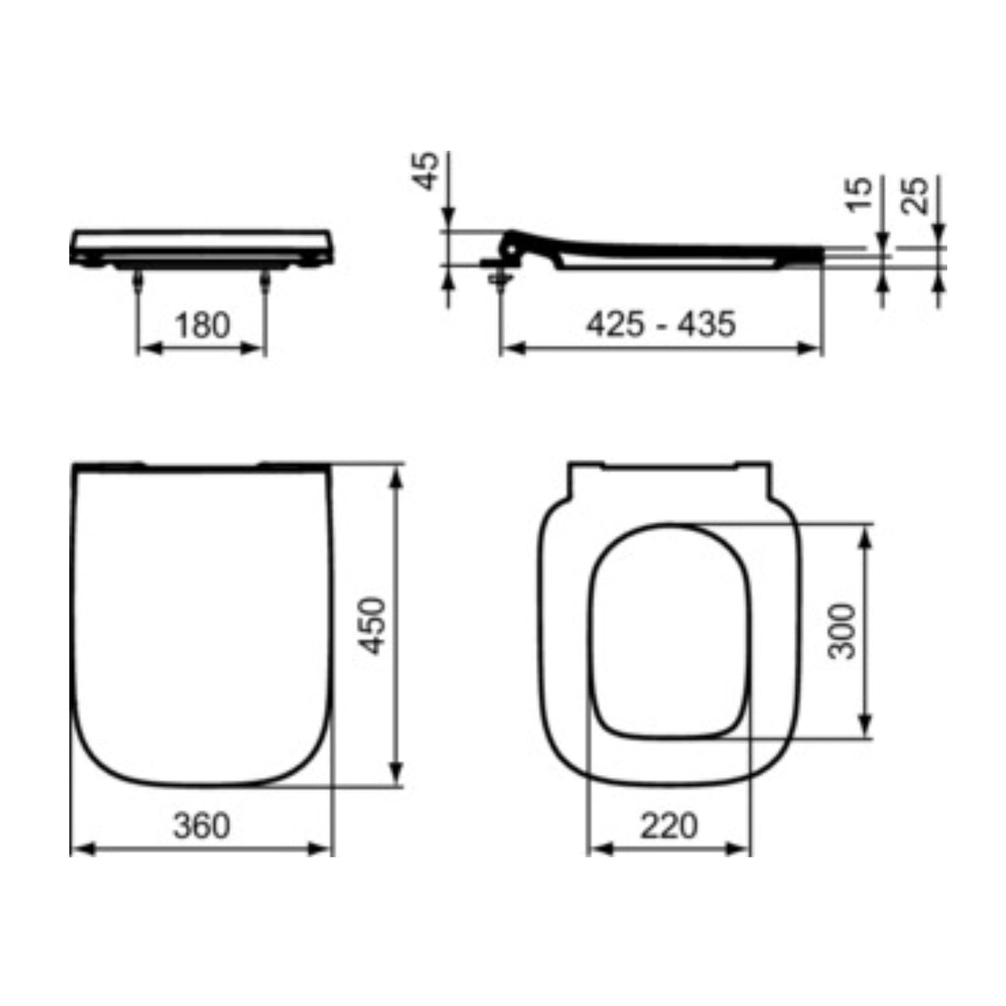 IDEAL STANDARD I.LIFE B SEDILE SLIM BIANCO per vaso wc A CHIUSURA RALLENTATA water bagno