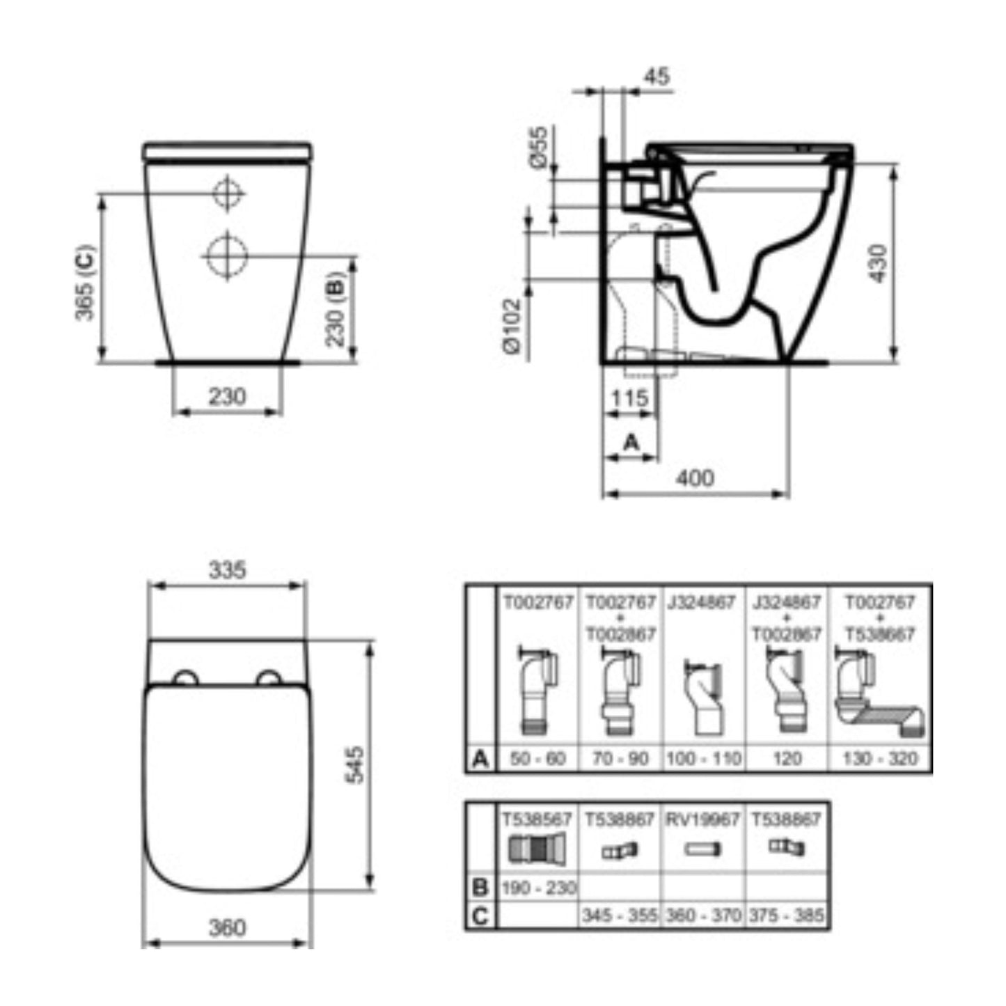 IDEAL STANDARD I.LIFE B VASO BIANCO A TERRA RimLS+ UNIVERSALE wc water bagno filoparete