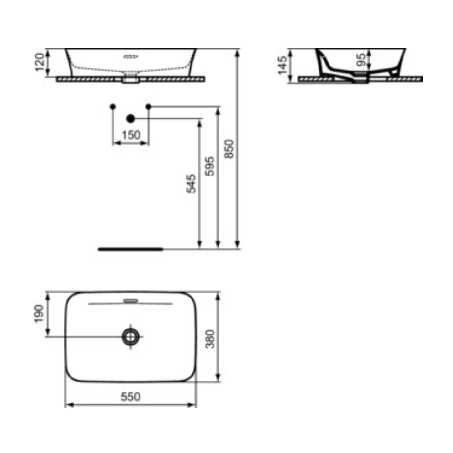 IDEAL STANDARD IPALYSS LAVABO ULTRASOTTILE RETTANGOLARE BIANCO 550x380mm