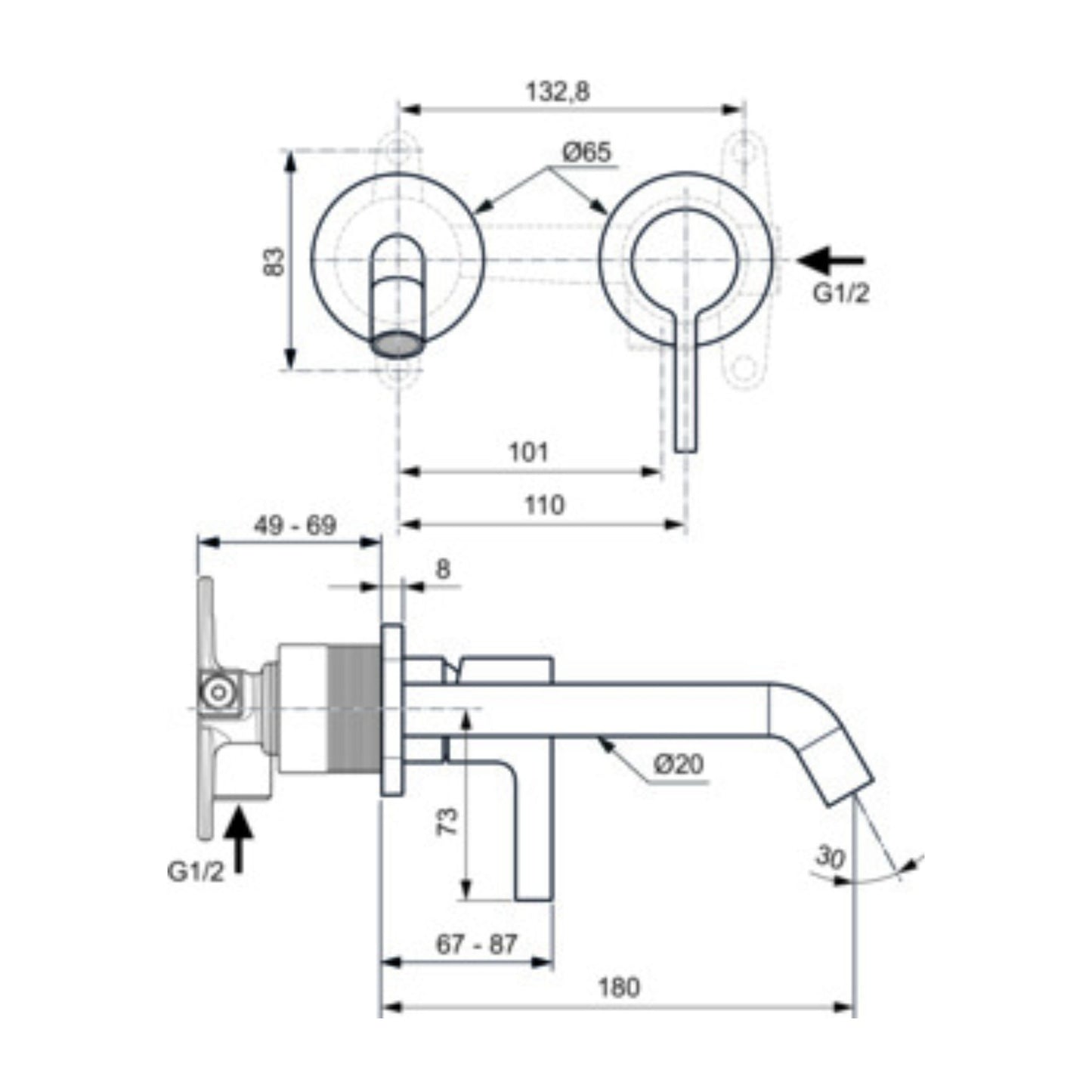 IDEAL STANDARD JOY MISCELATORE LAVABI MONOCOMANDO CROMATO A PARETE rubinetto per lavandini