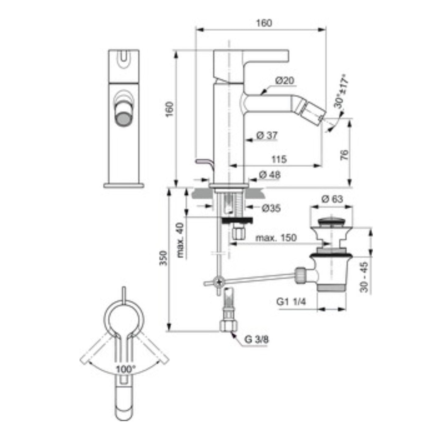 IDEAL STANDARD JOY MISCELATORE BIDET monocomando con bocca di erogazione fissa