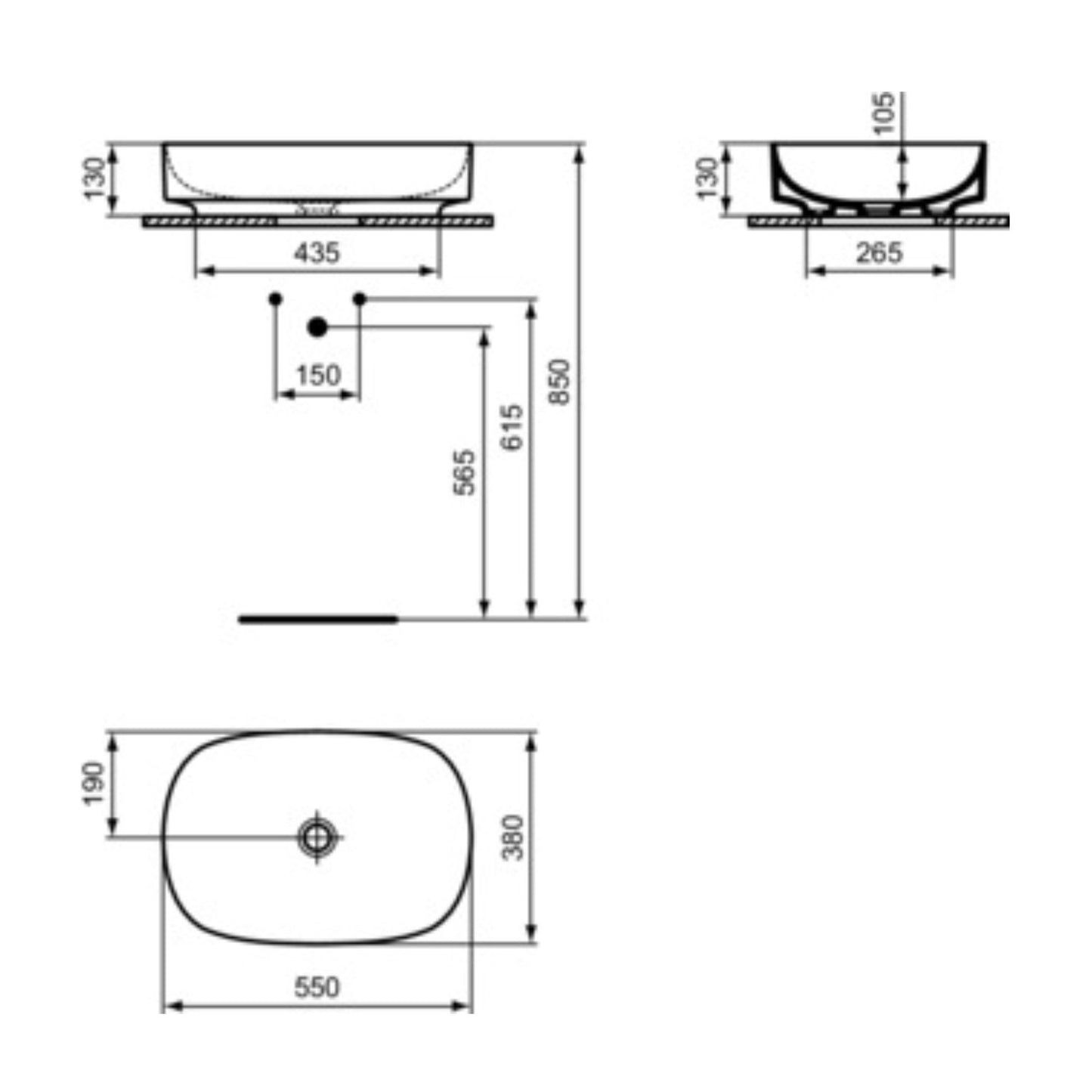 IDEAL STANDARD LINDA-X LAVABO ULTRASOTTILE OVALE BIANCO SETA 550x380mm lavandino