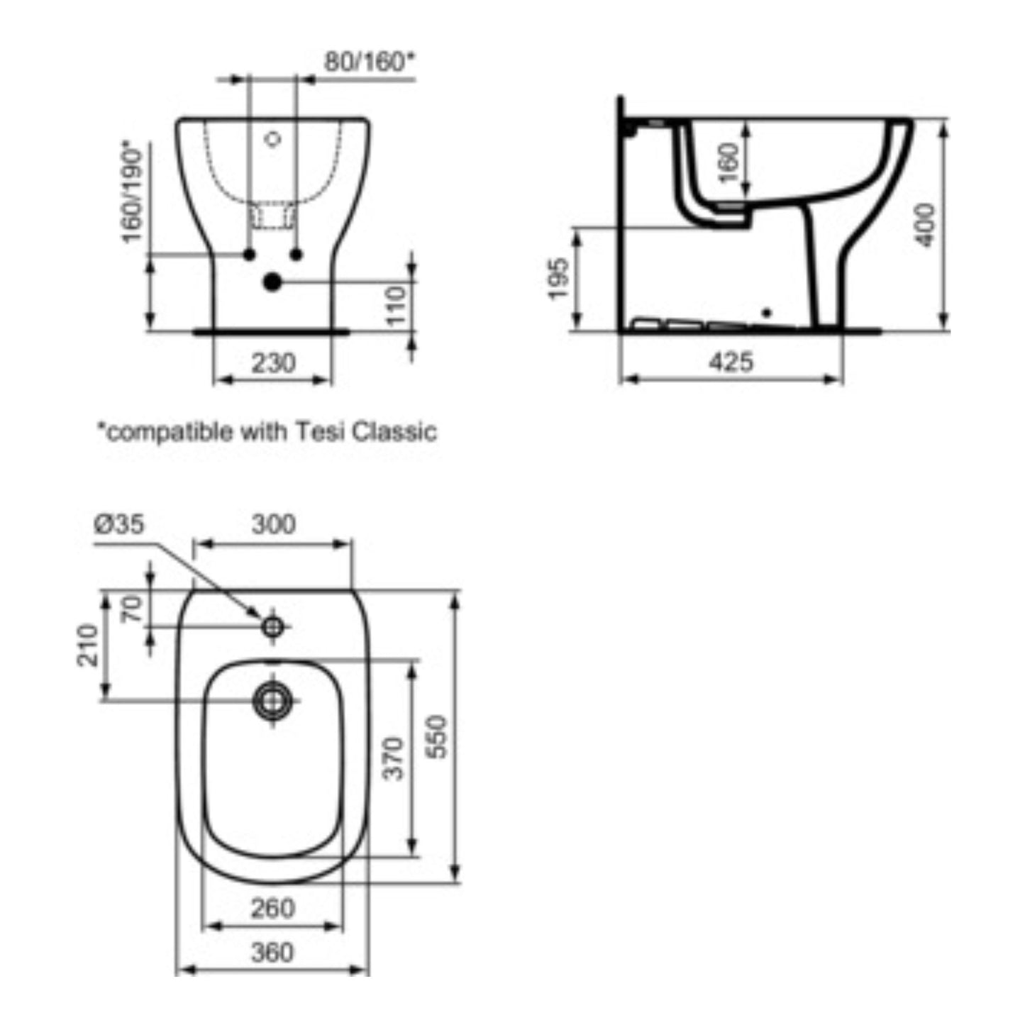 IDEAL STANDARD TESI BIDET BIANCO monoforo per installazione filo parete