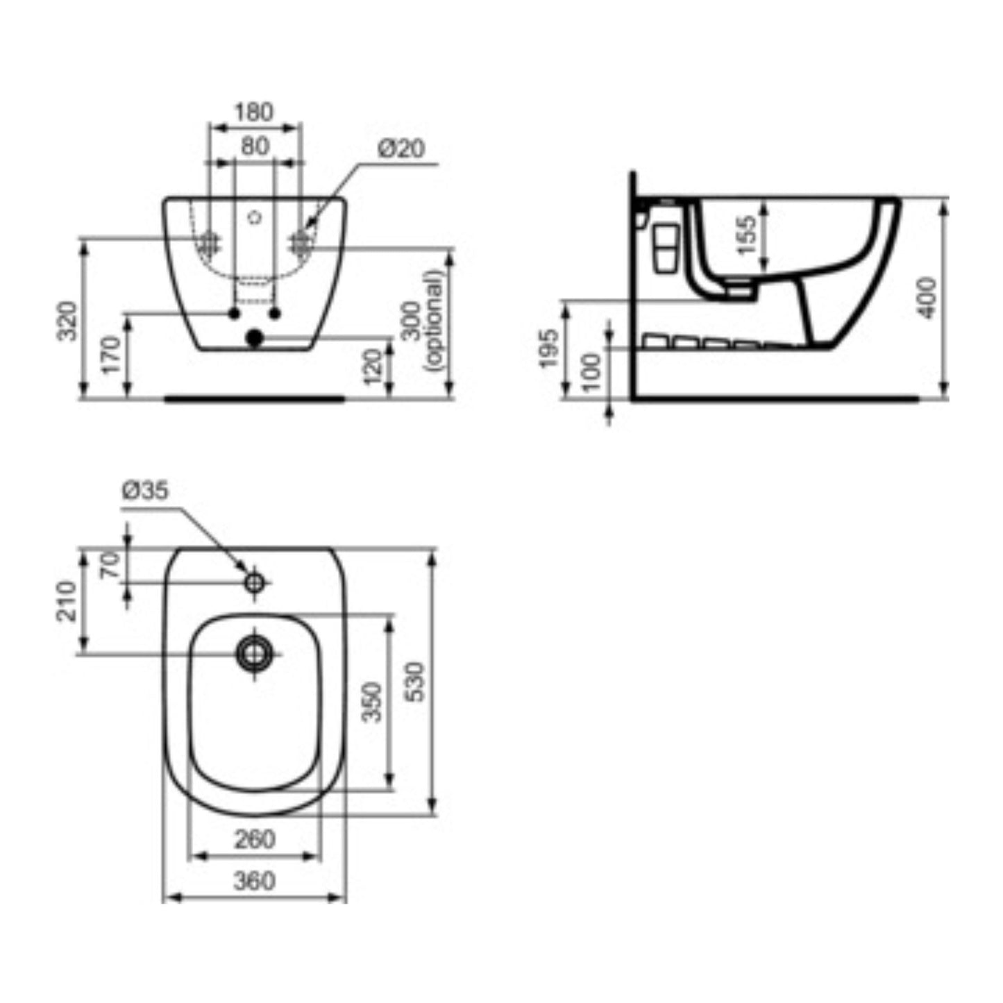 IDEAL STANDARD TESI BIDET BIANCO sospeso con fissaggi nascosti