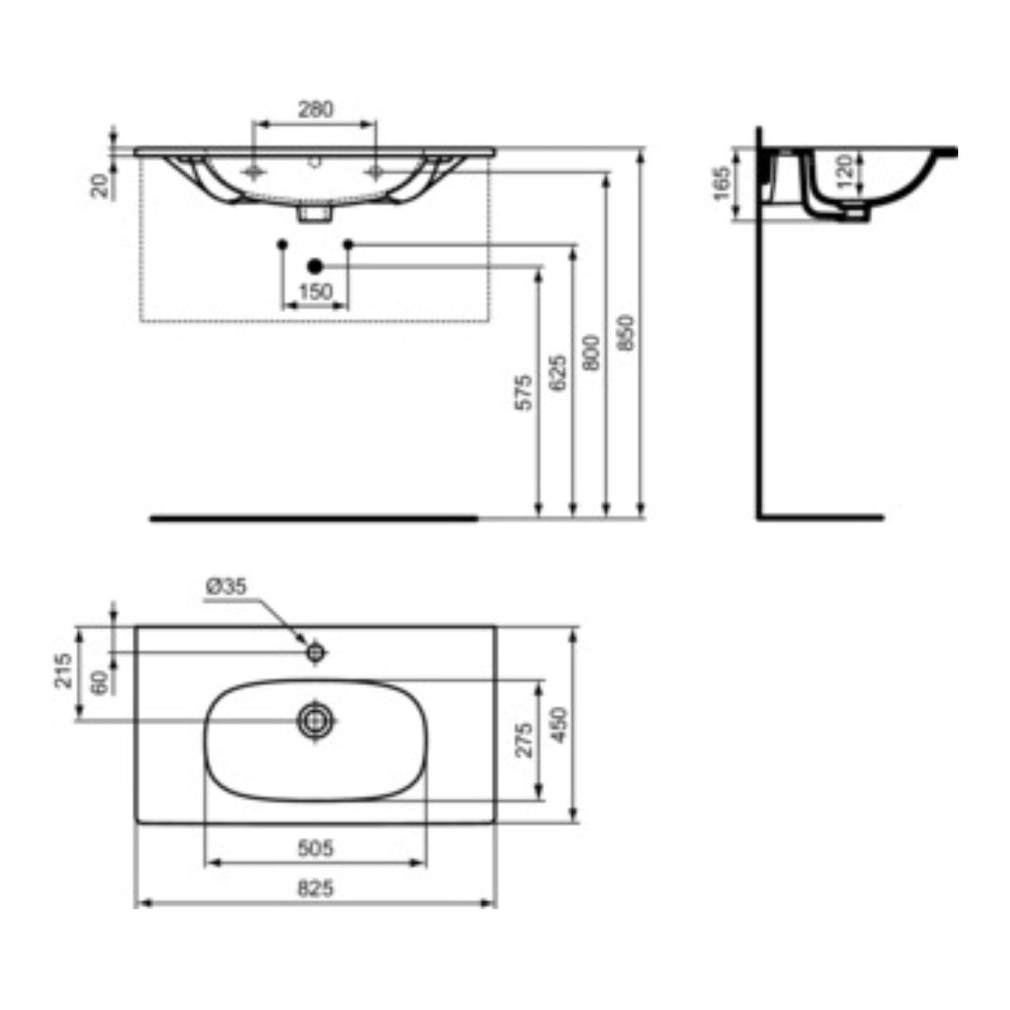 IDEAL STANDARD TESI LAVABO BIANCO TOP da 800ml lavandino per bagno